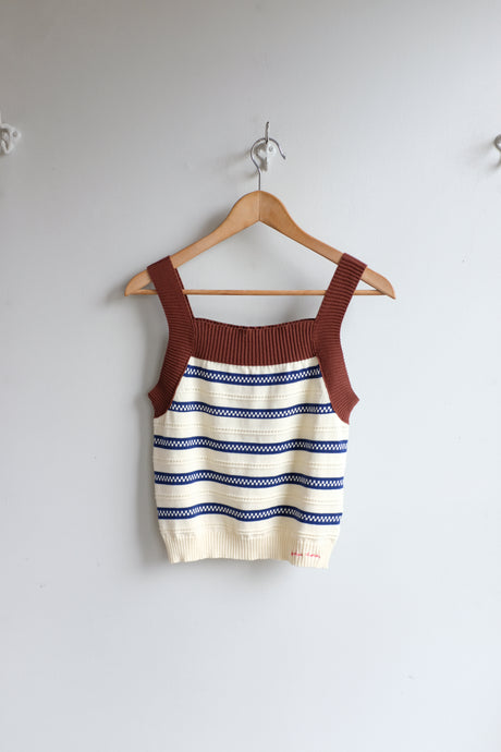 Thinking Mu - Stripes Knitted Tank Top - Off-White - flat front