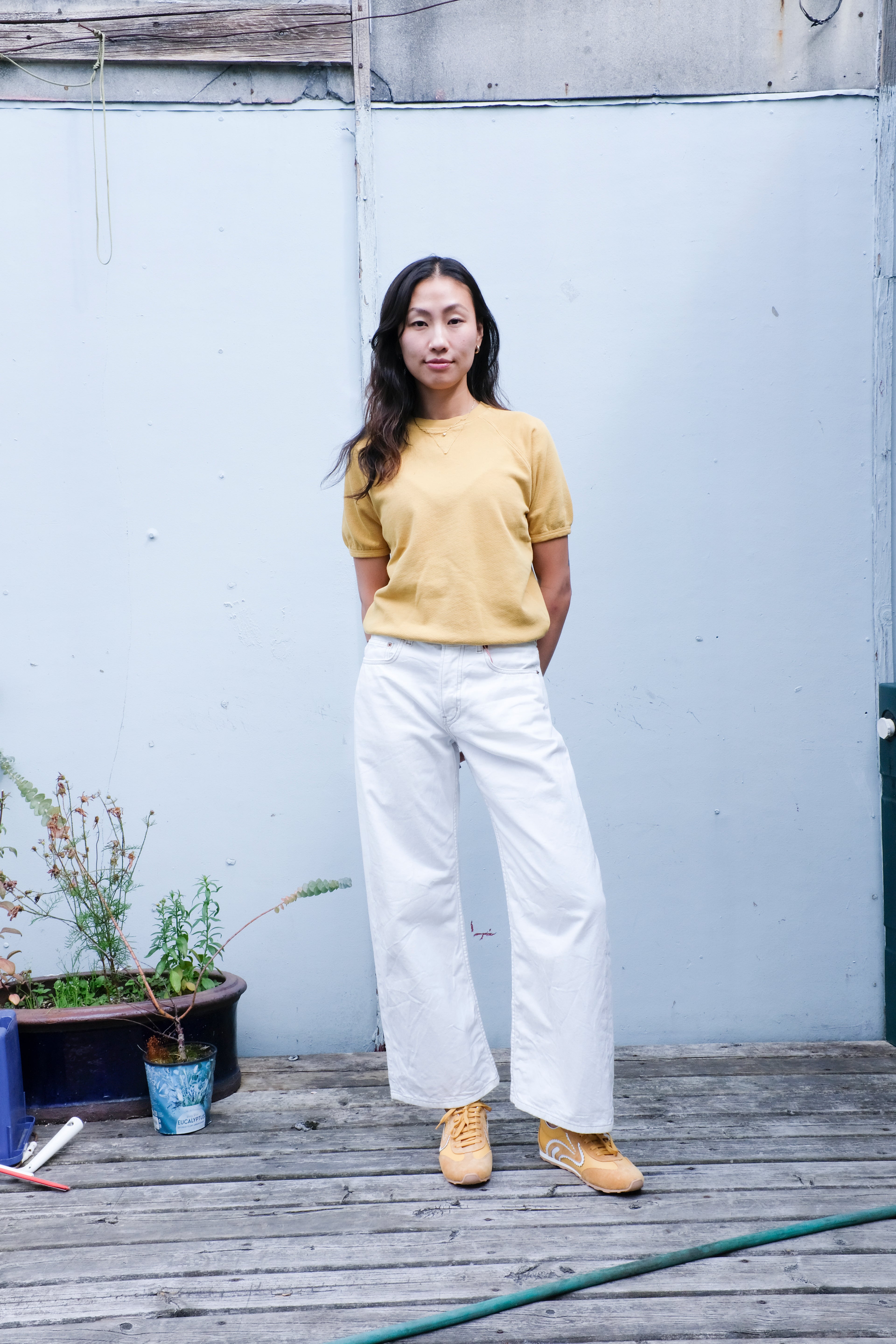 B-sides - Short Sleeve Sweatshirt - Marigold Overdye - Floppy Jean - Chalk White - front
