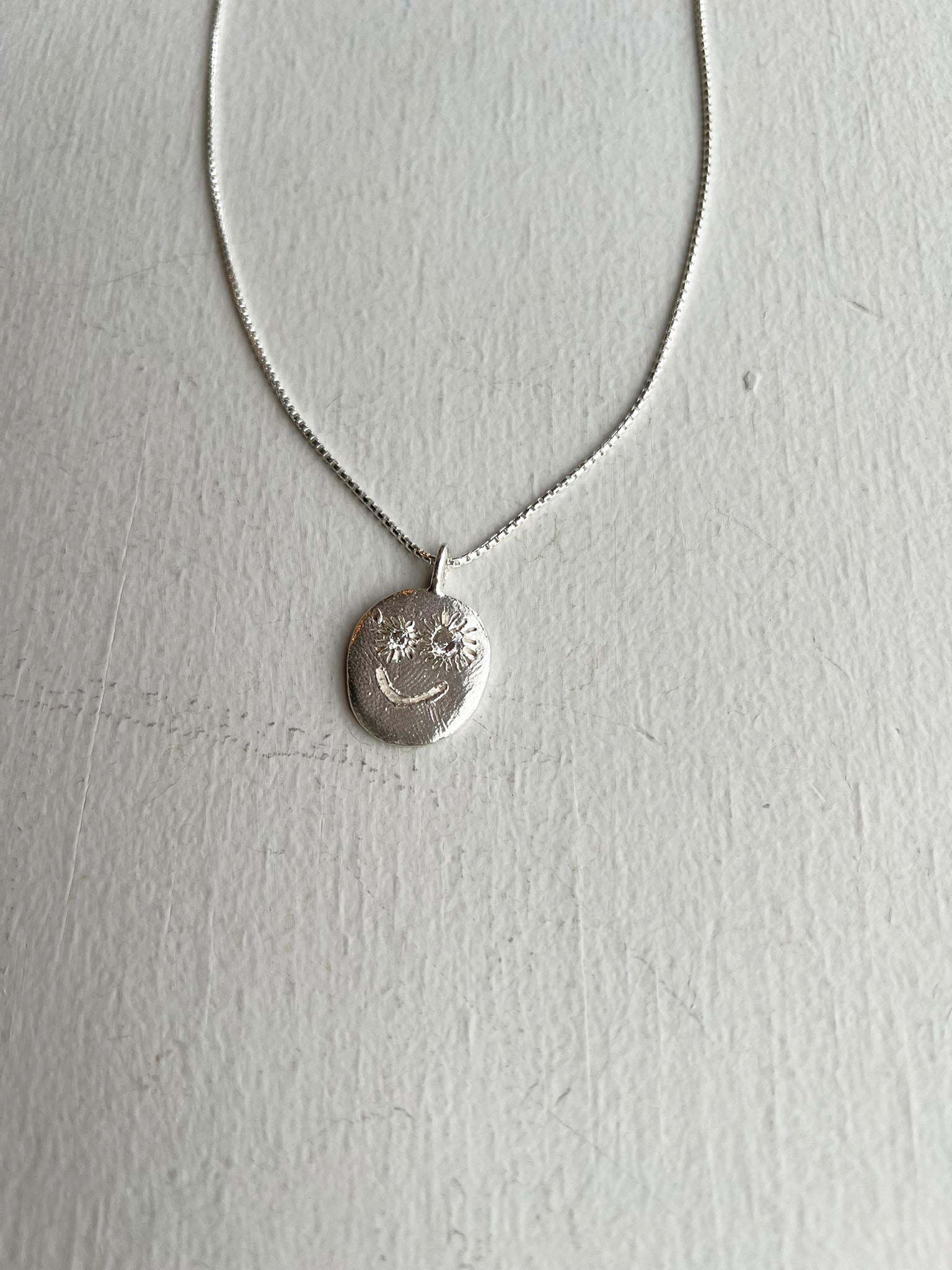 Erica Leal - Bright Eyes Necklace - Smile w/ CZ Eyes - closeup details