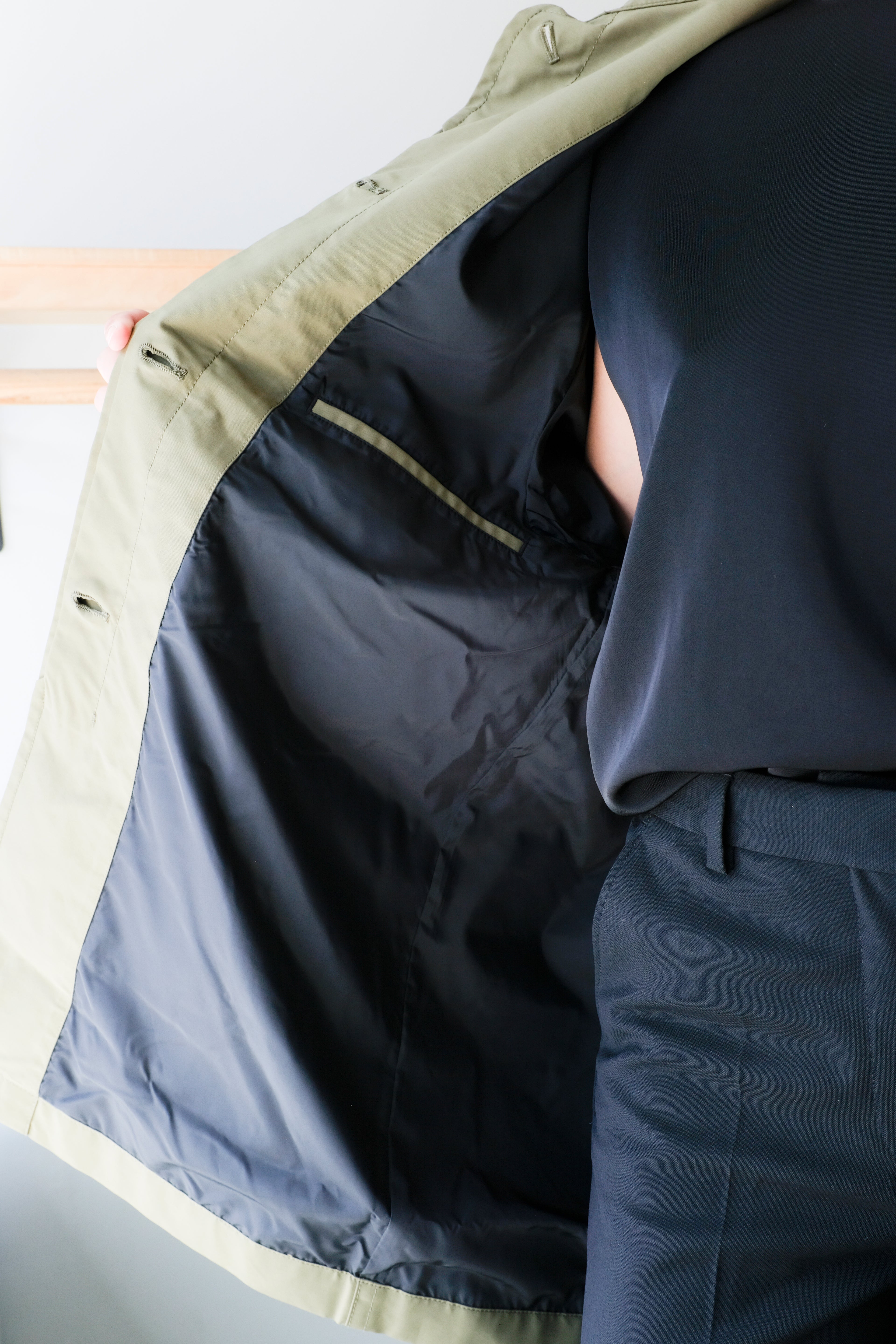 Filippa K - Cassie Car Coat - Laurel Green - black inner lining and pocket