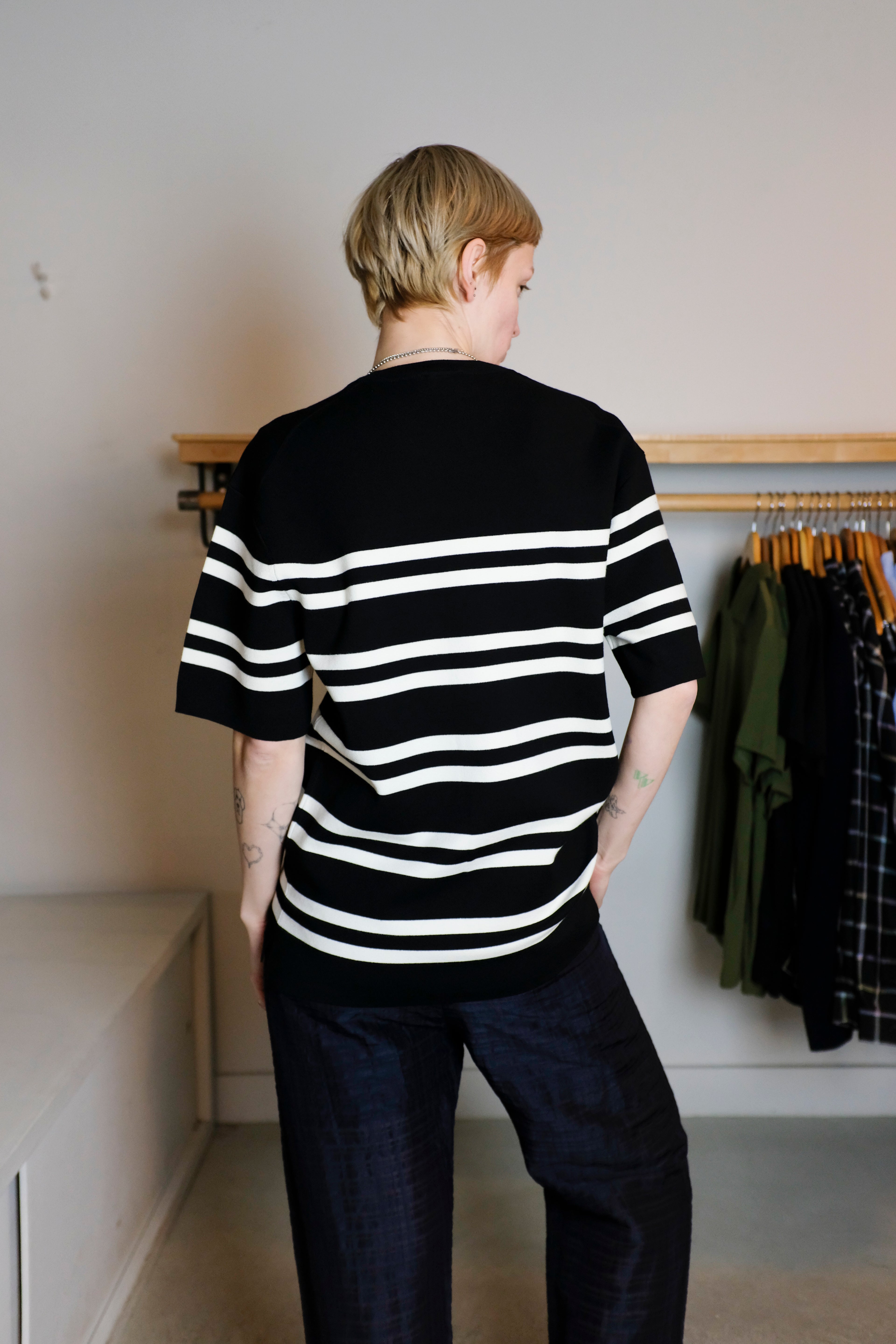 Filippa K - Milano Knit T-Shirt - Black/White - Back
