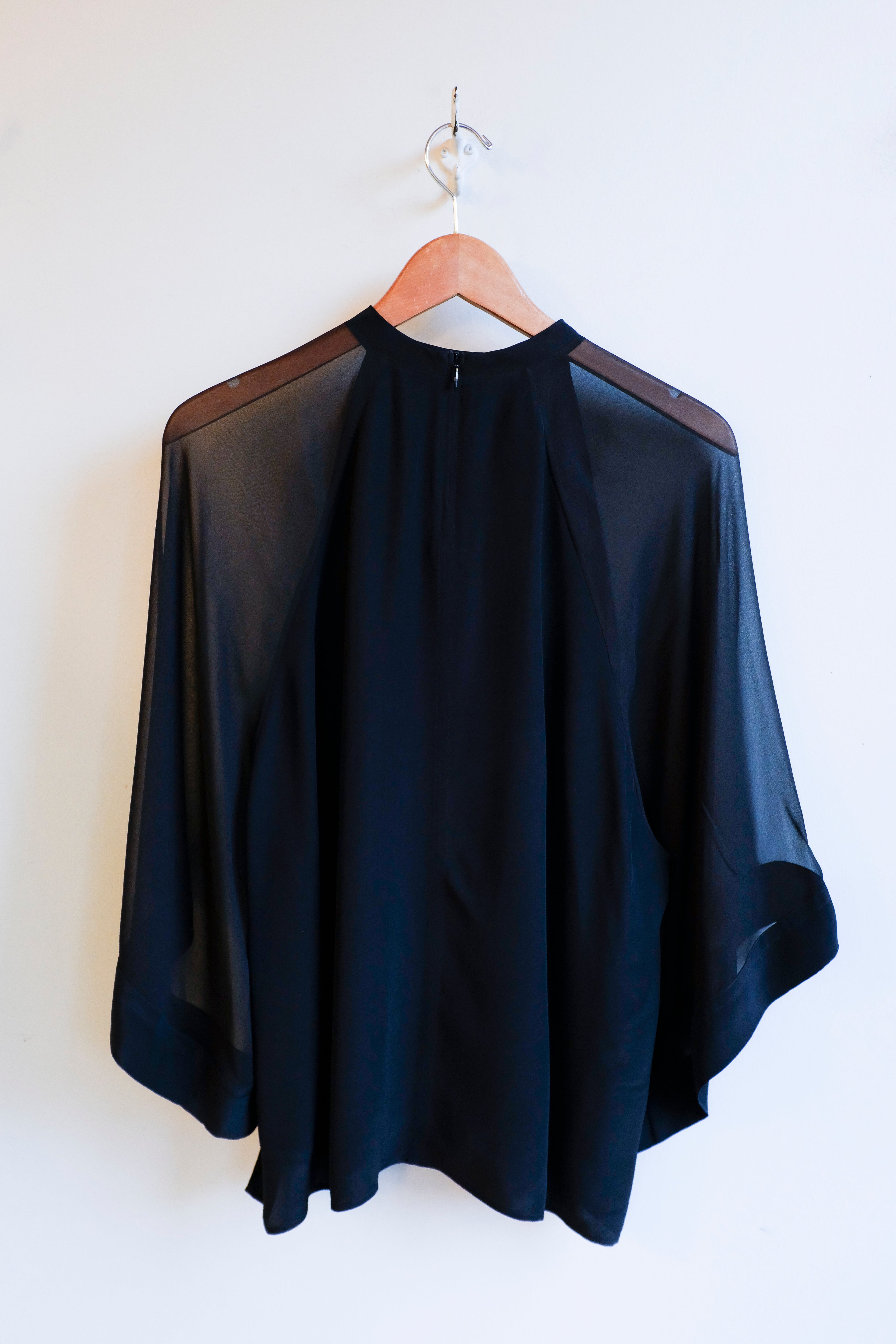 Filippa K - Sheer Raglan Blouse - Black - flat back