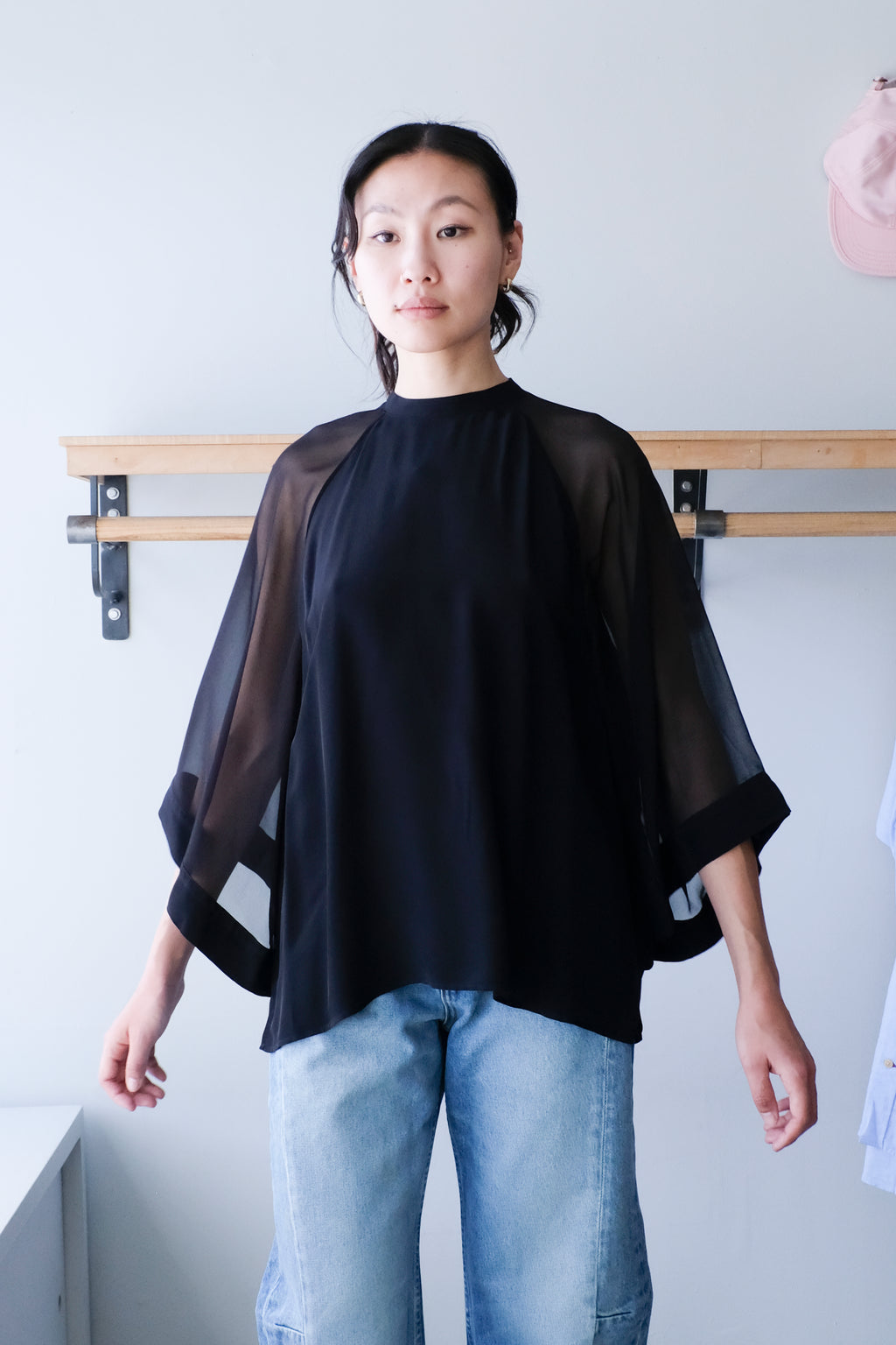 Filippa K - Sheer Raglan Blouse - Black -front