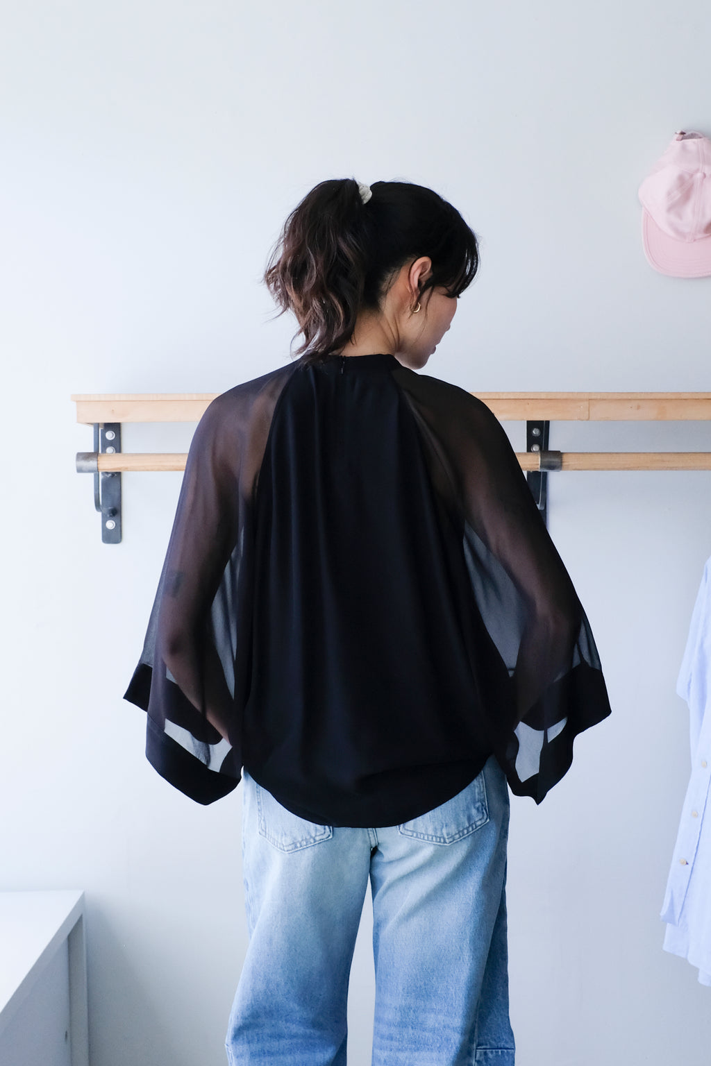 Filippa K - Sheer Raglan Blouse - Black -back