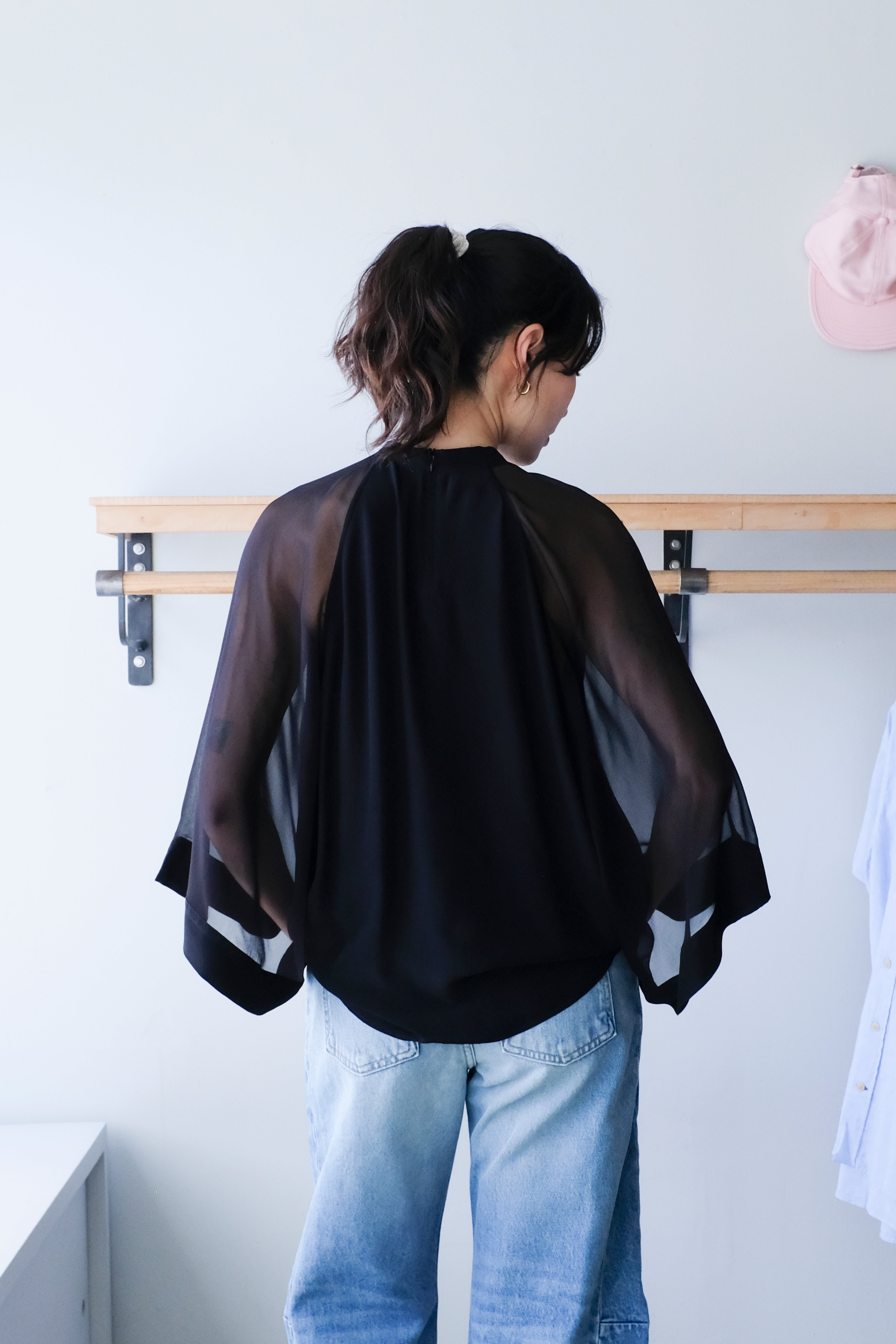 Filippa K - Sheer Raglan Blouse - Black -back