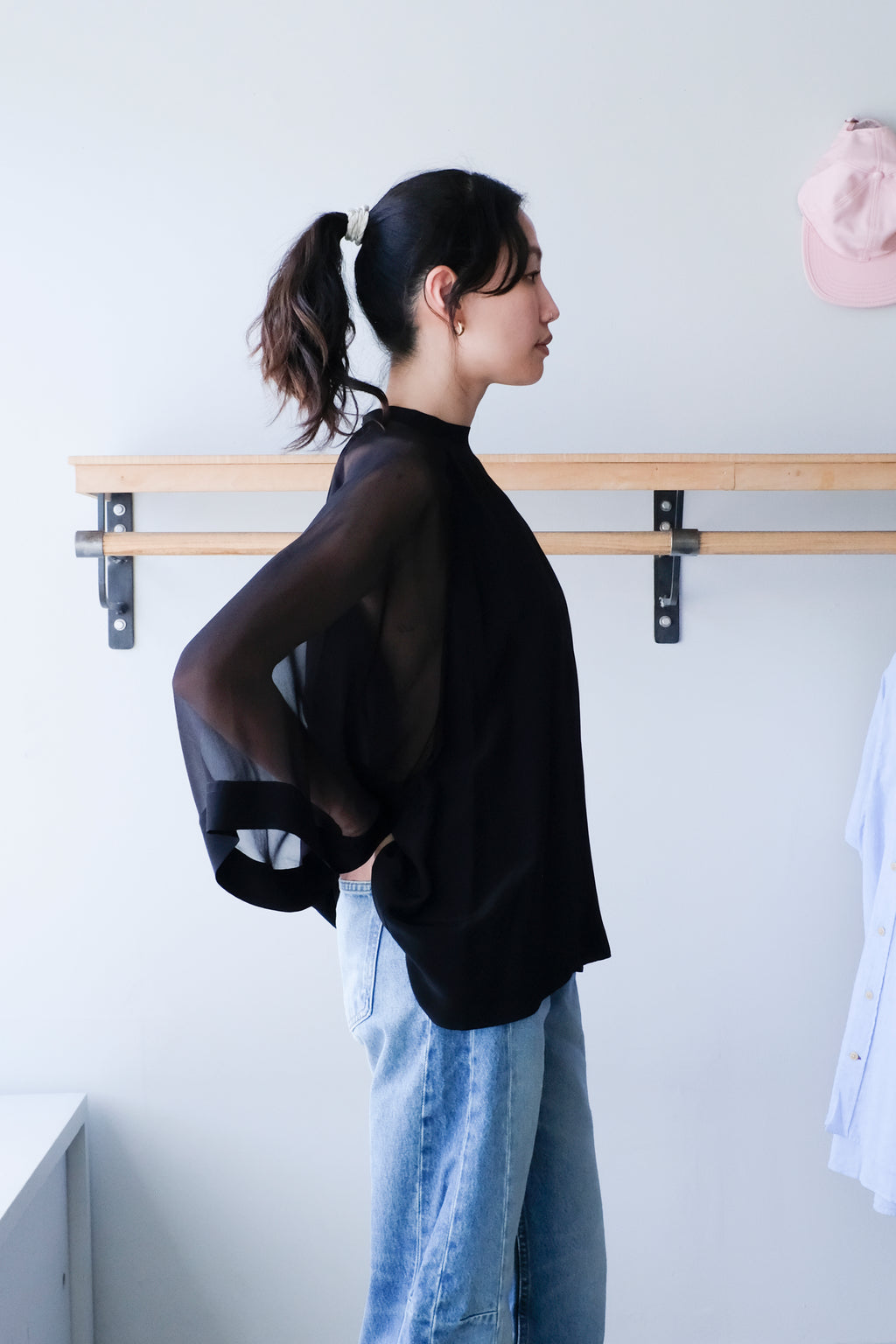 Filippa K - Sheer Raglan Blouse - Black -side