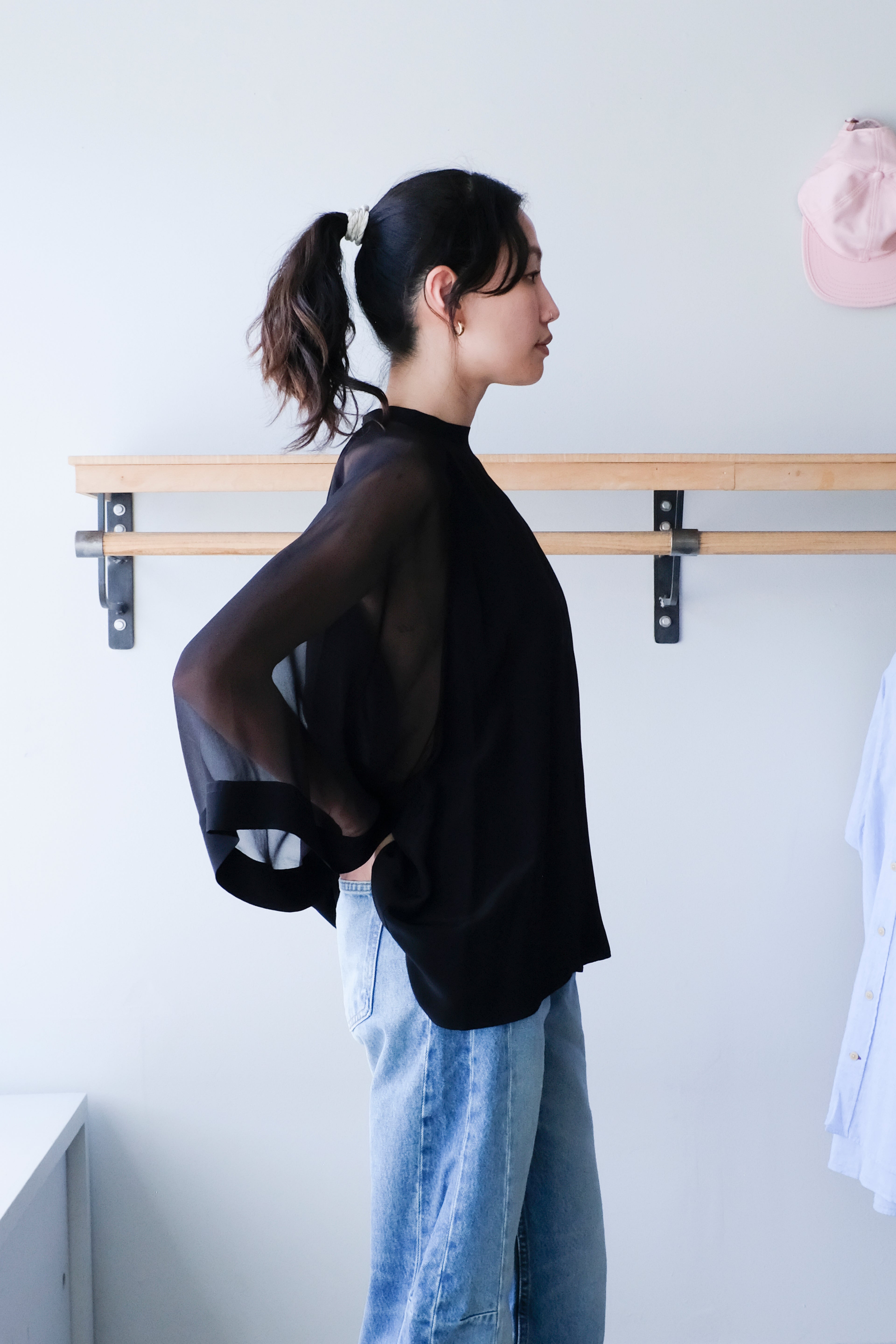 Filippa K - Sheer Raglan Blouse - Black -side