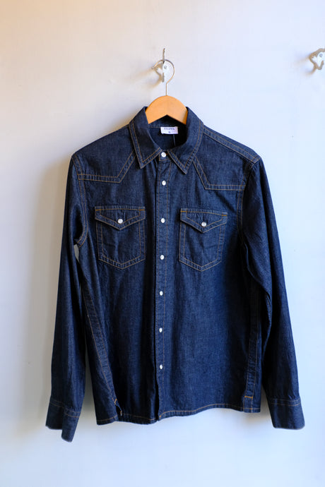 Western Denim Shirt - Rinsed Blue Wash - flat front