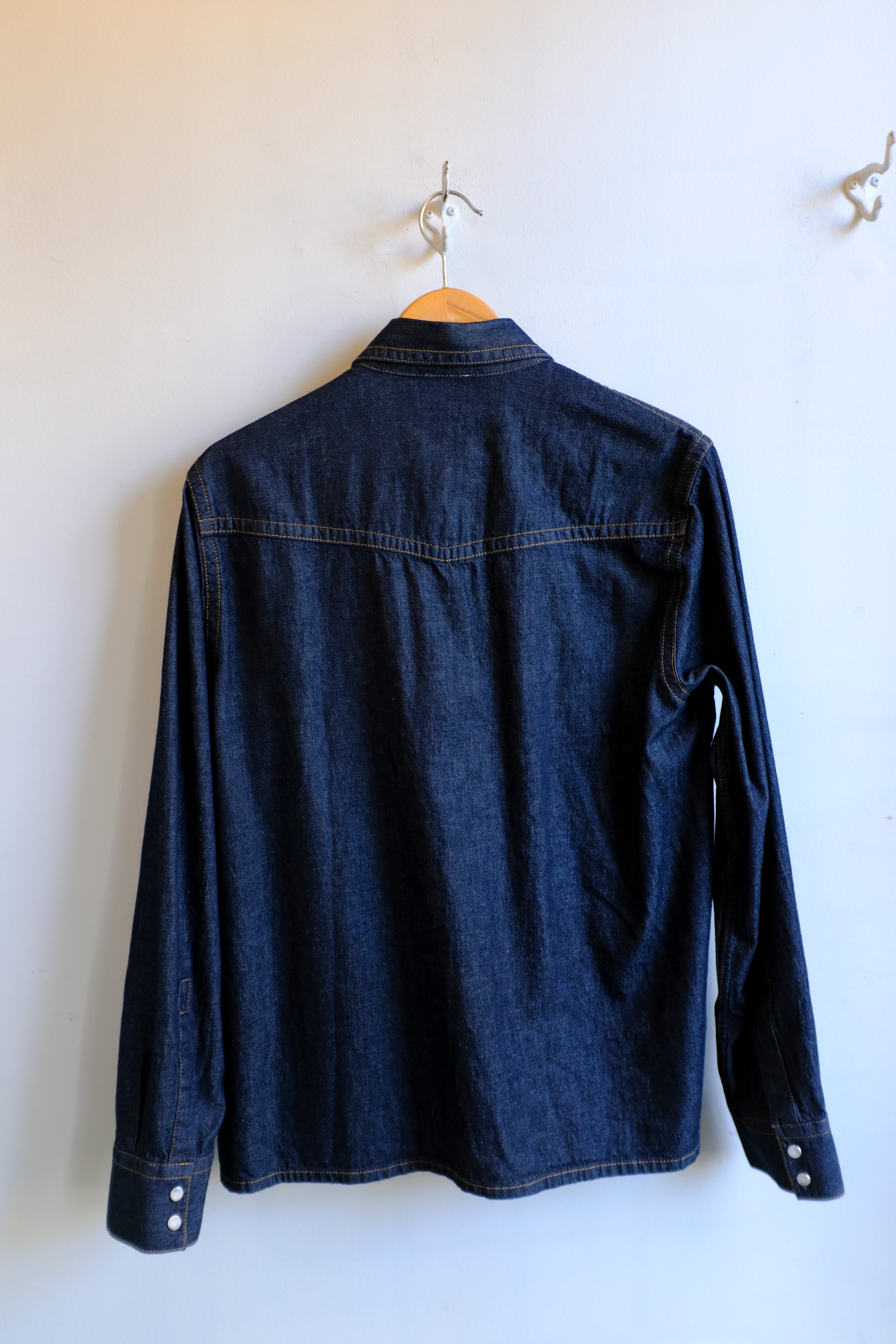 Western Denim Shirt - Rinsed Blue Wash - flat back
