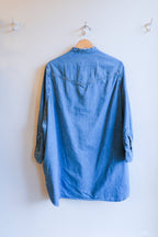 Filippa K - Western Denim Shirt Dress - Washed Mid Blue - flat back