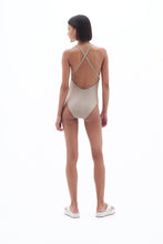 Load image into Gallery viewer, Filippa K Cross-Back Swimsuit - Hazel Shiny - back model
