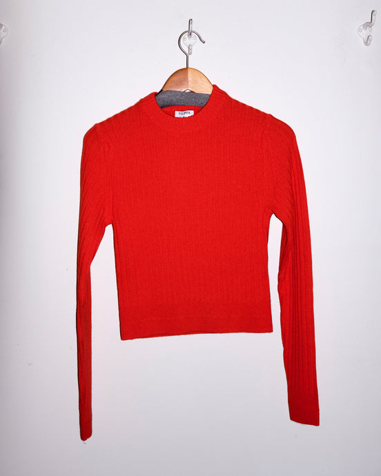 Filippa K - Wool Rib Sweater - Red Orange - flat front
