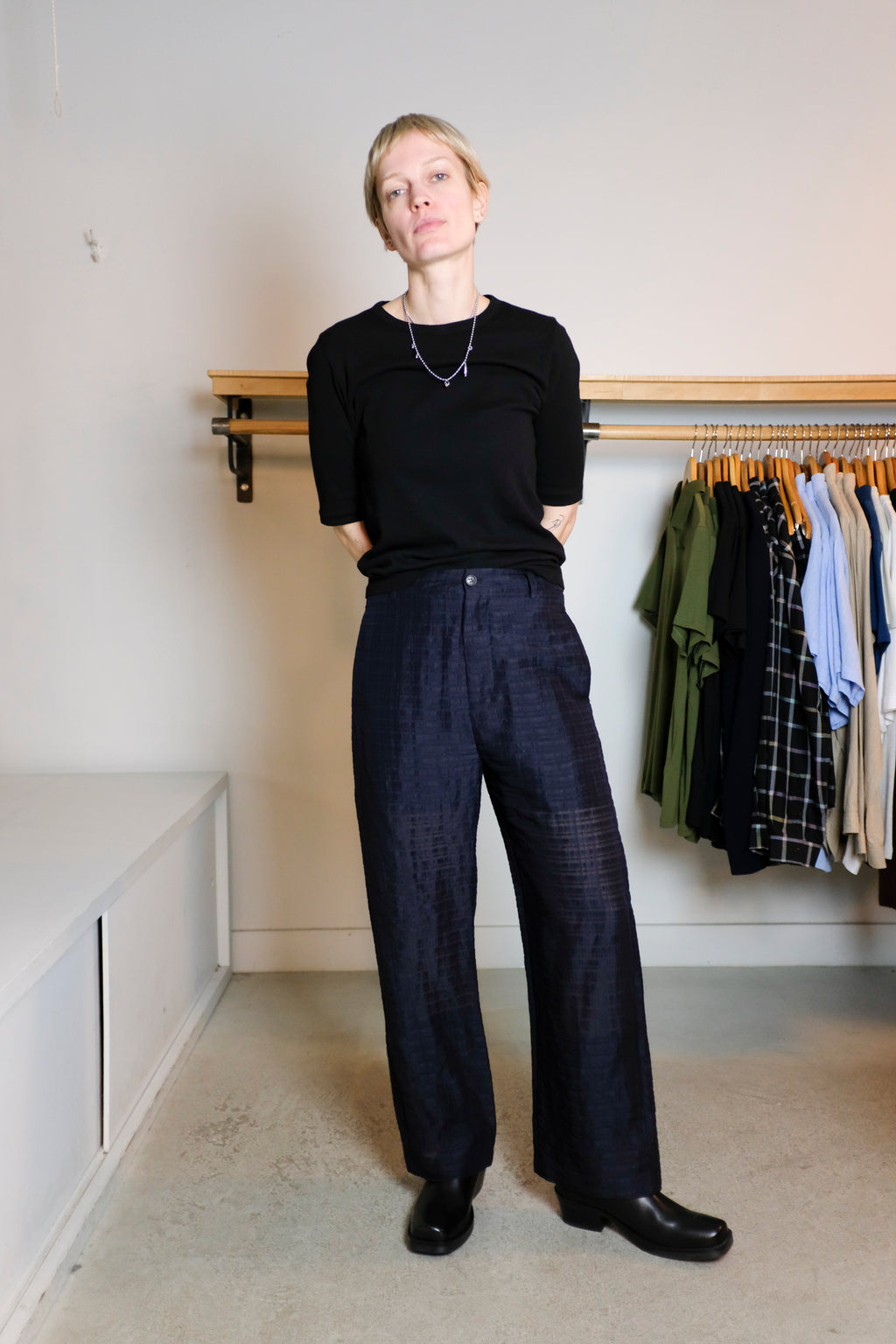 YMC - Charlotte Short Sleeve Top - Navy - Front
