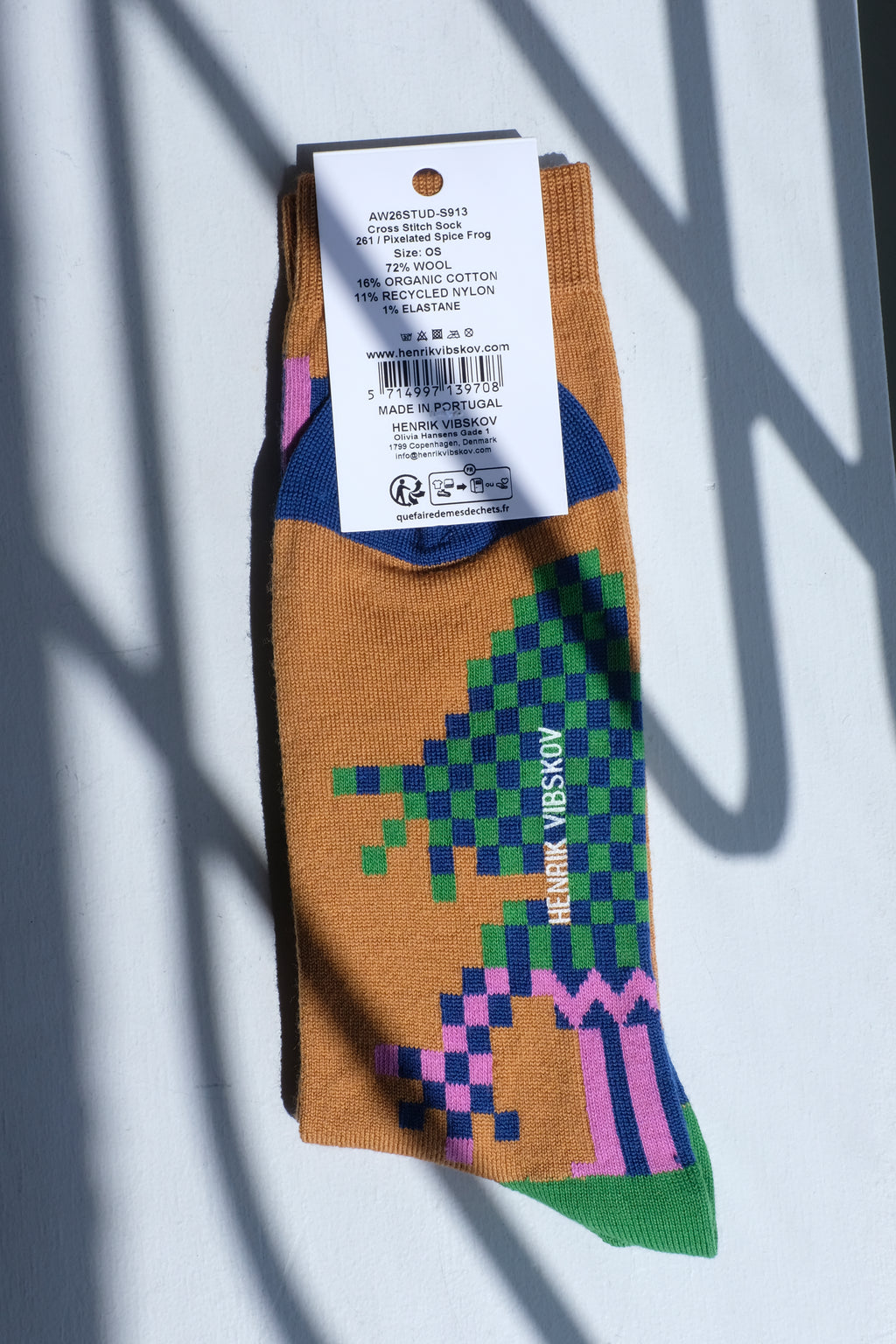 Cross Stitch Sock - Pixelated Spice Frog (41-45)