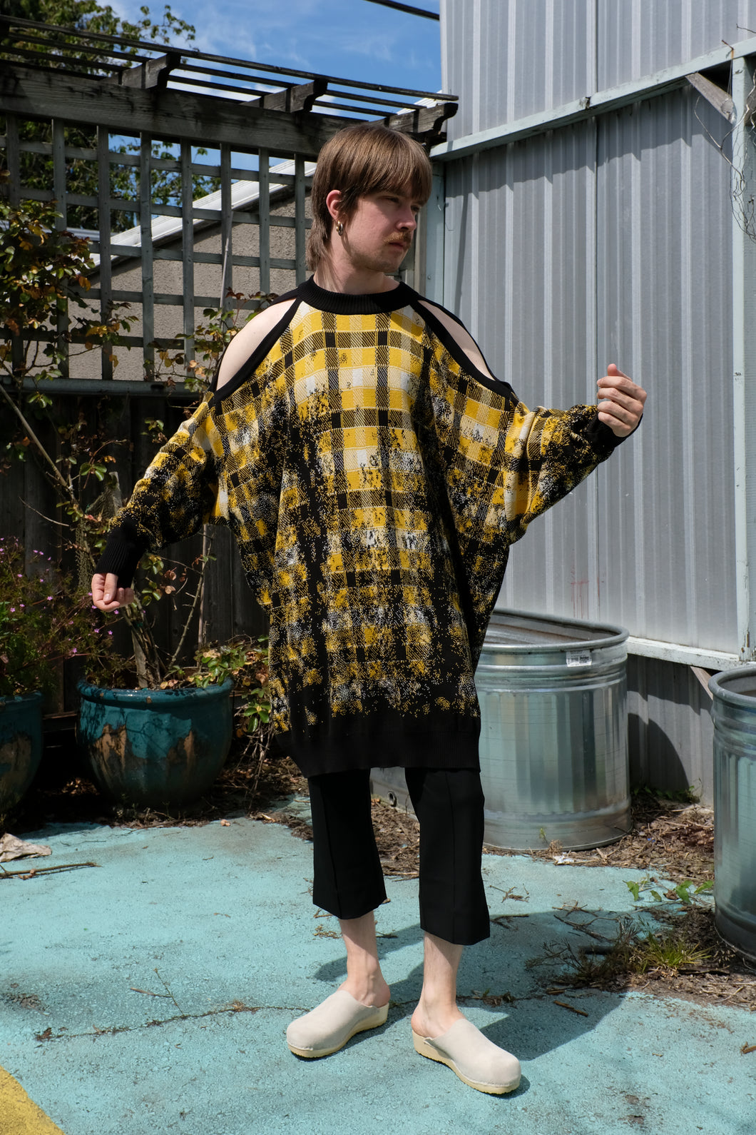 Henrik Vibskov - Faded Bumble Knit Sweater - Blurry Black Yellow Check - front