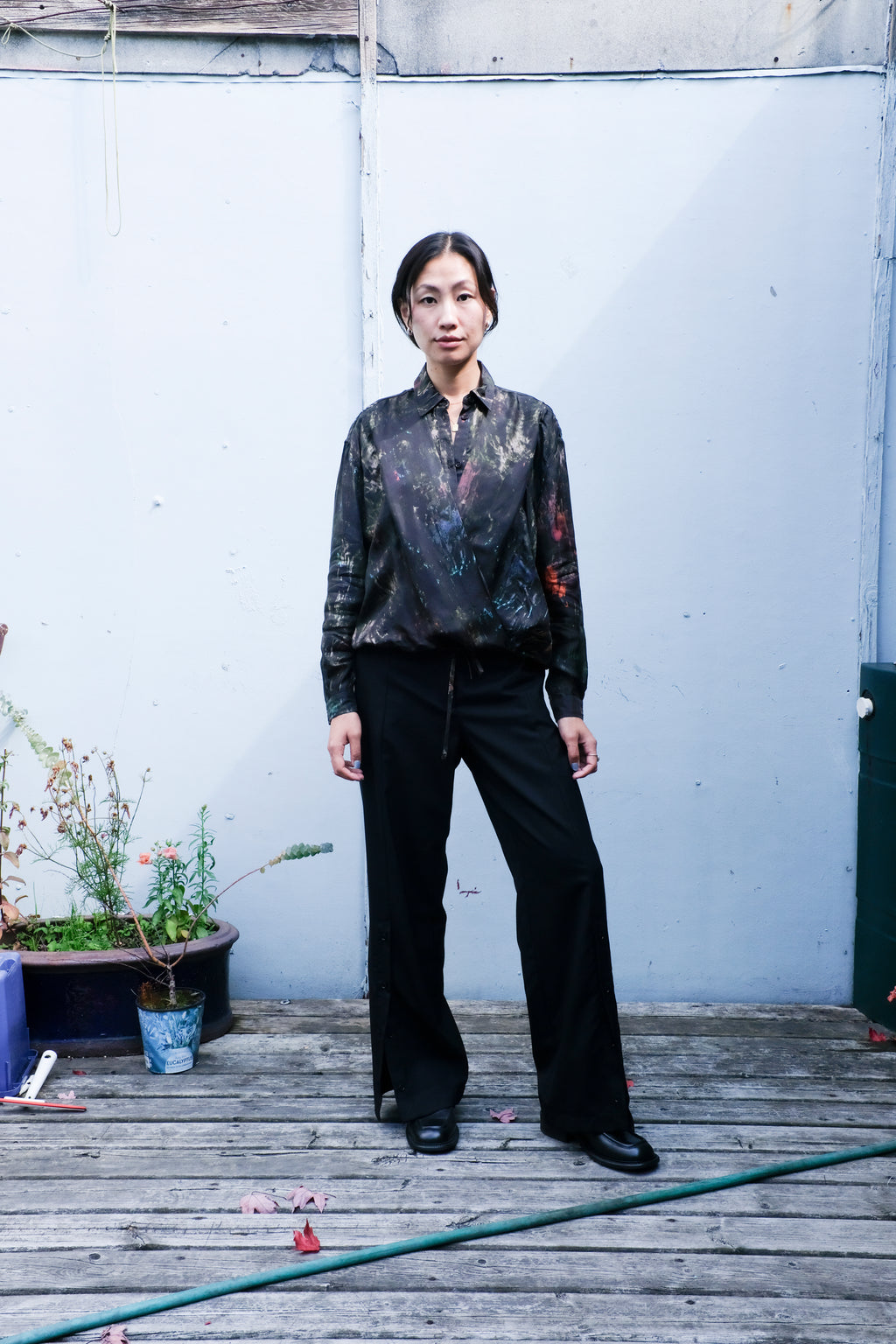 Henrik Vibskov - Double Ki Shirt - Swamp Reflections - Ravioli Slit Pants - Black - front