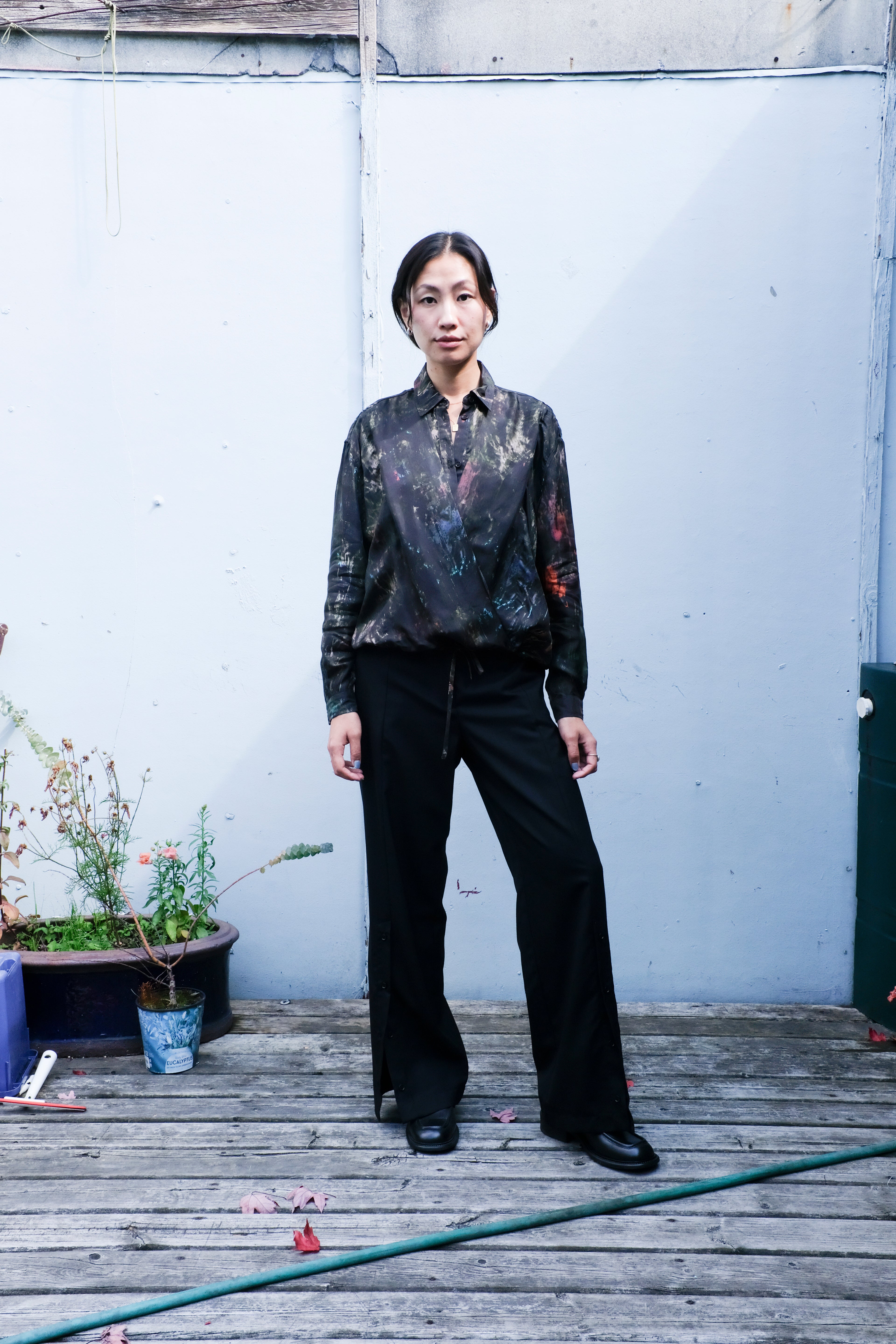 Henrik Vibskov - Double Ki Shirt - Swamp Reflections - Ravioli Slit Pants - Black - front