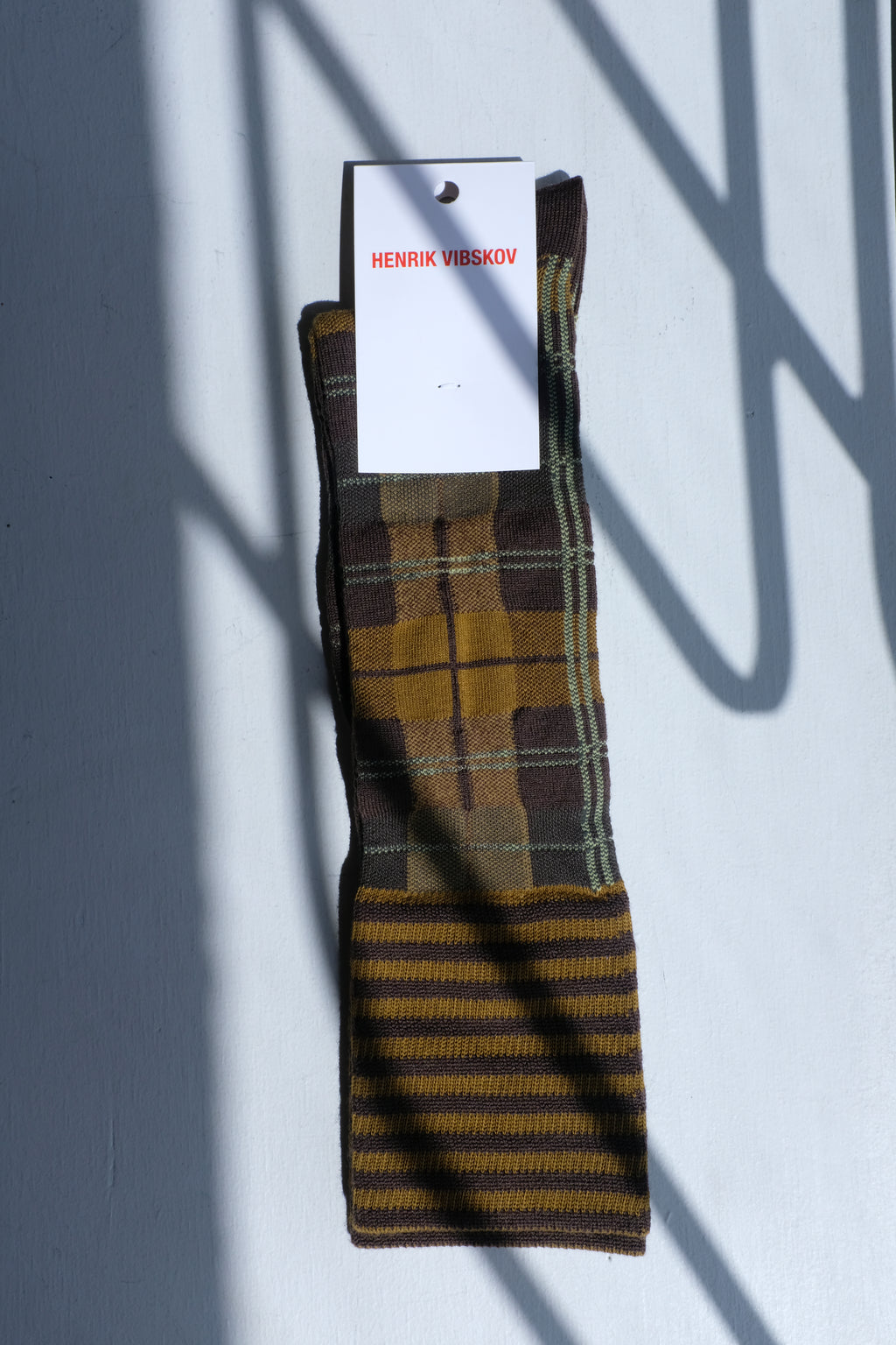 Ribbit Knee Sock - Brown Green Dashed Checks (36-40)