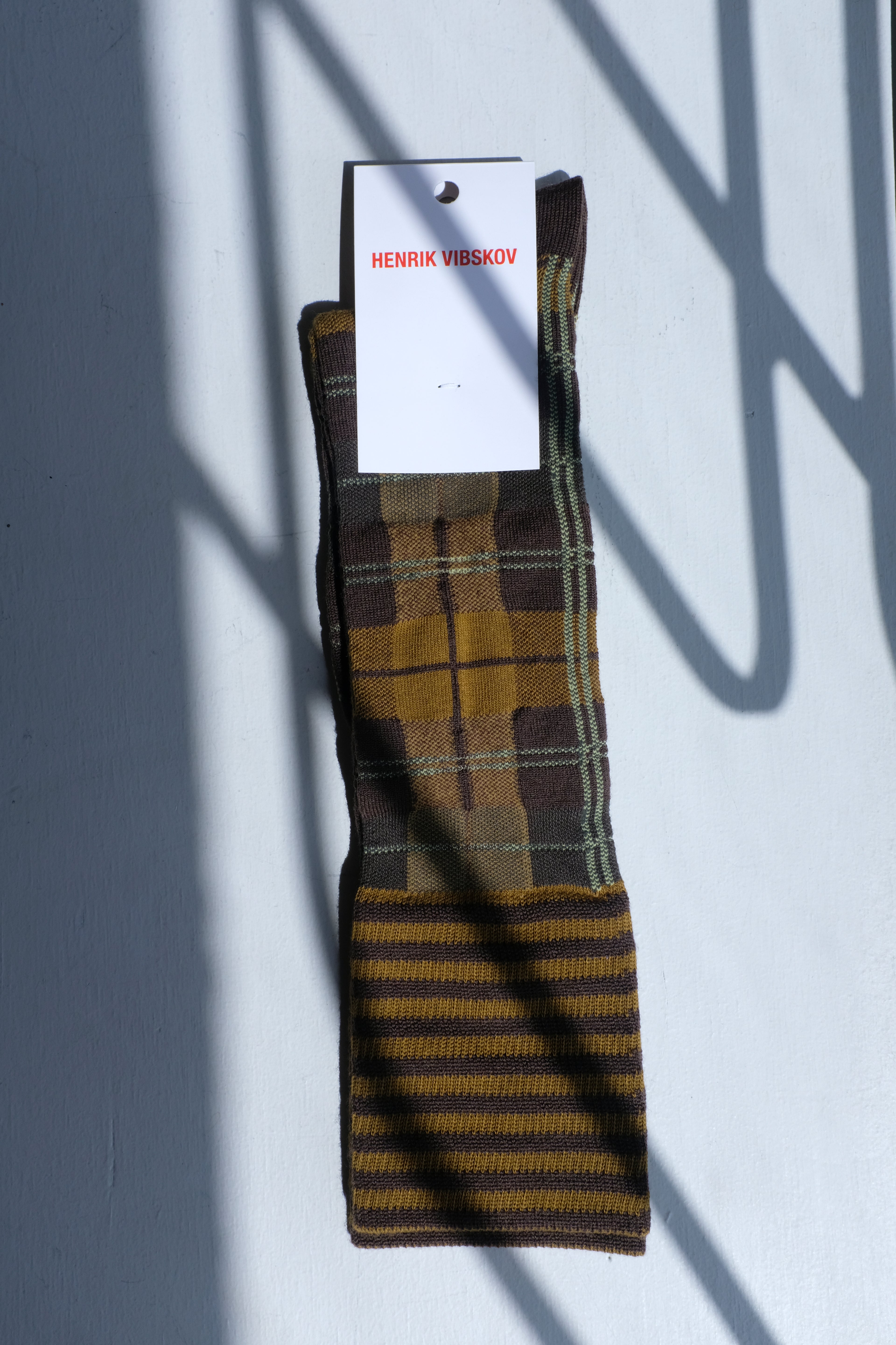 Ribbit Knee Sock - Brown Green Dashed Checks (36-40)