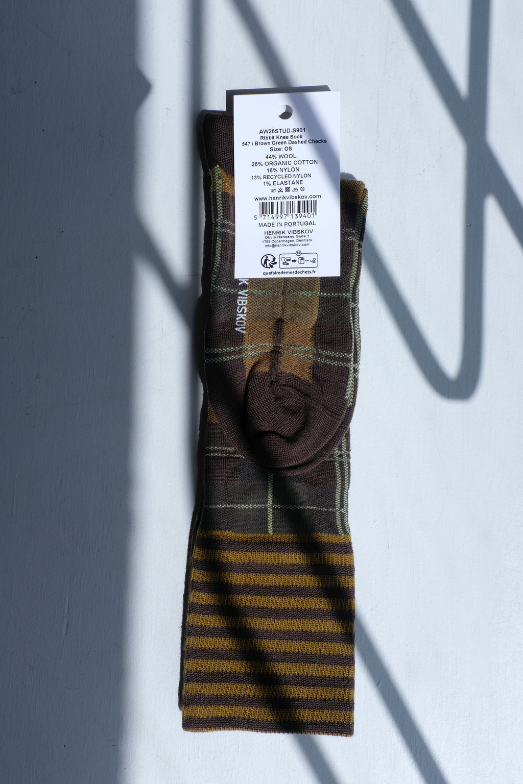 Ribbit Knee Sock - Brown Green Dashed Checks (36-40)