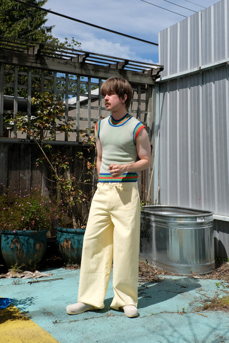 henrik Vibskov - Scuba Knits Top - Green Beige Grid - Wemoto - Stef Twill Pant - Vanilla -  front