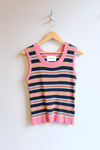 Henrik Vibskov - Silk Stripes Singlet - Navy Stripes - flat front