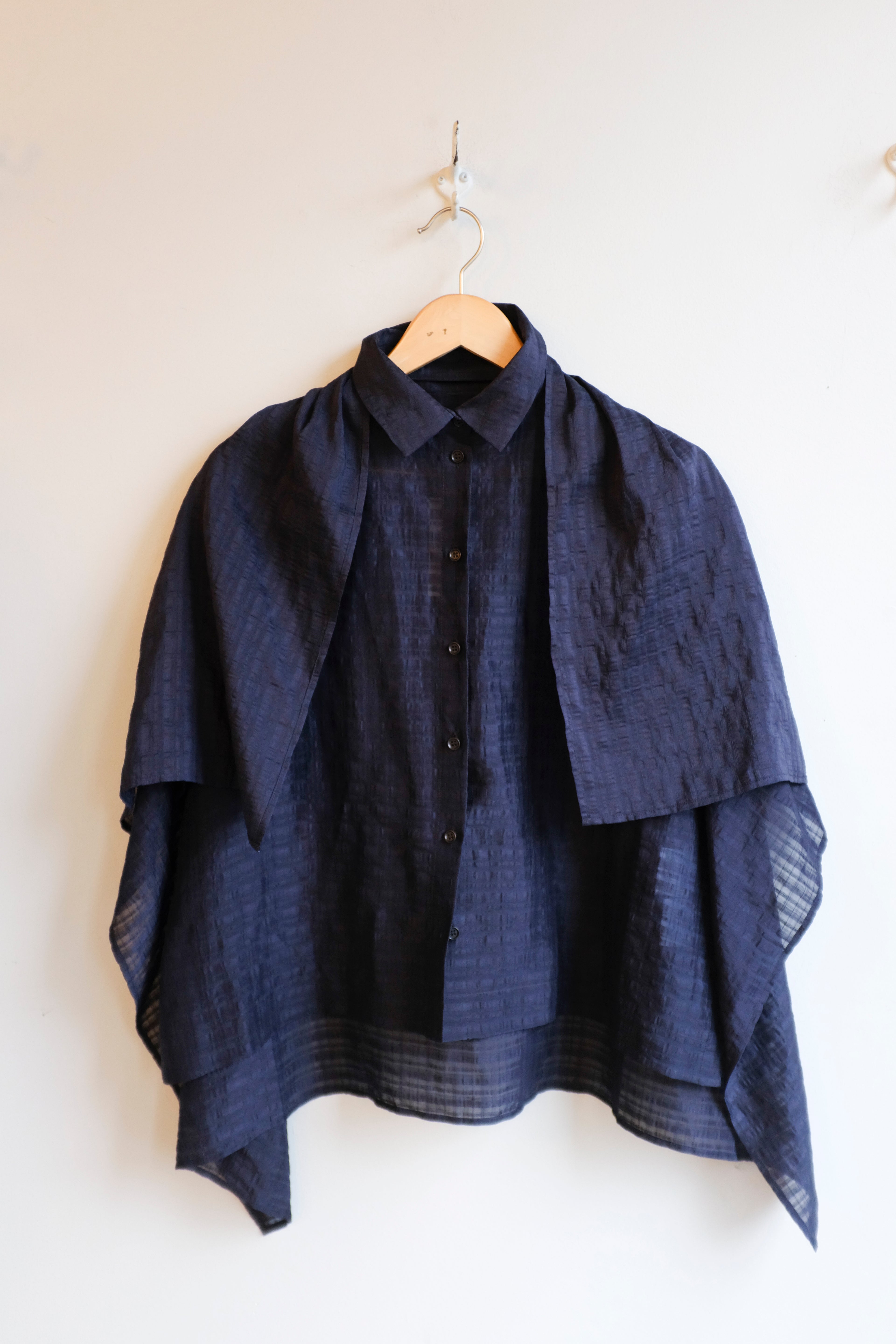 Henrik Vibskov - Square Shirt - Navy - flat the hanging fabric can be worn frontwards