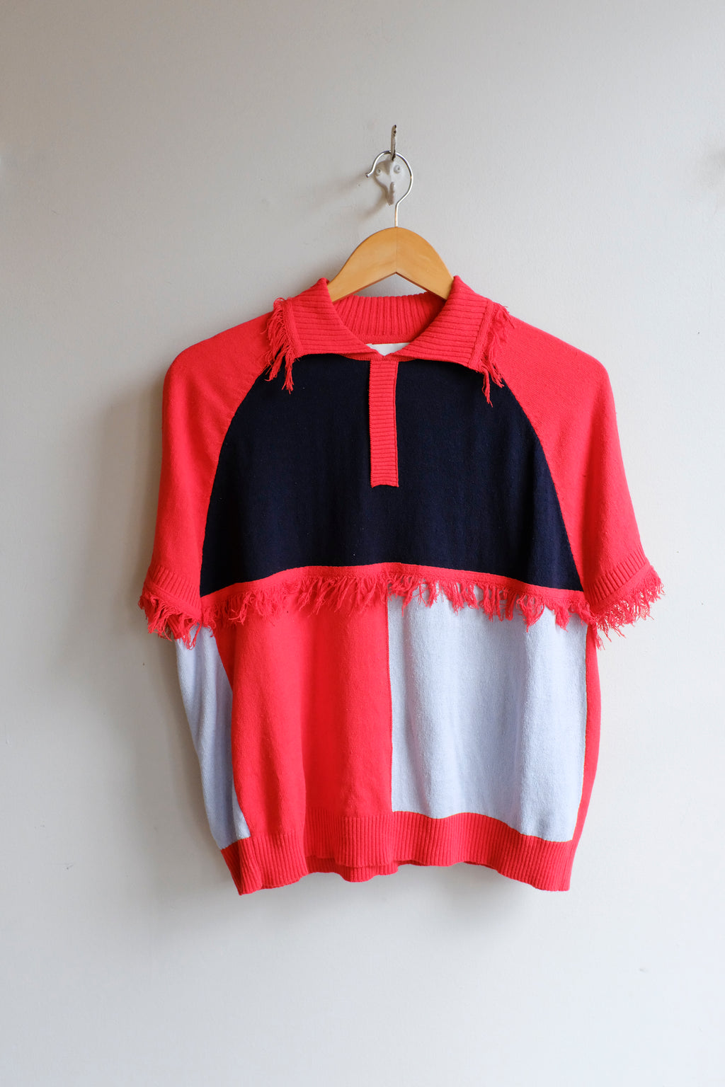 Henrik Vibskov - Suit Cover Polo Knit - Pink Light Blue Zeppelin - Flat - Front