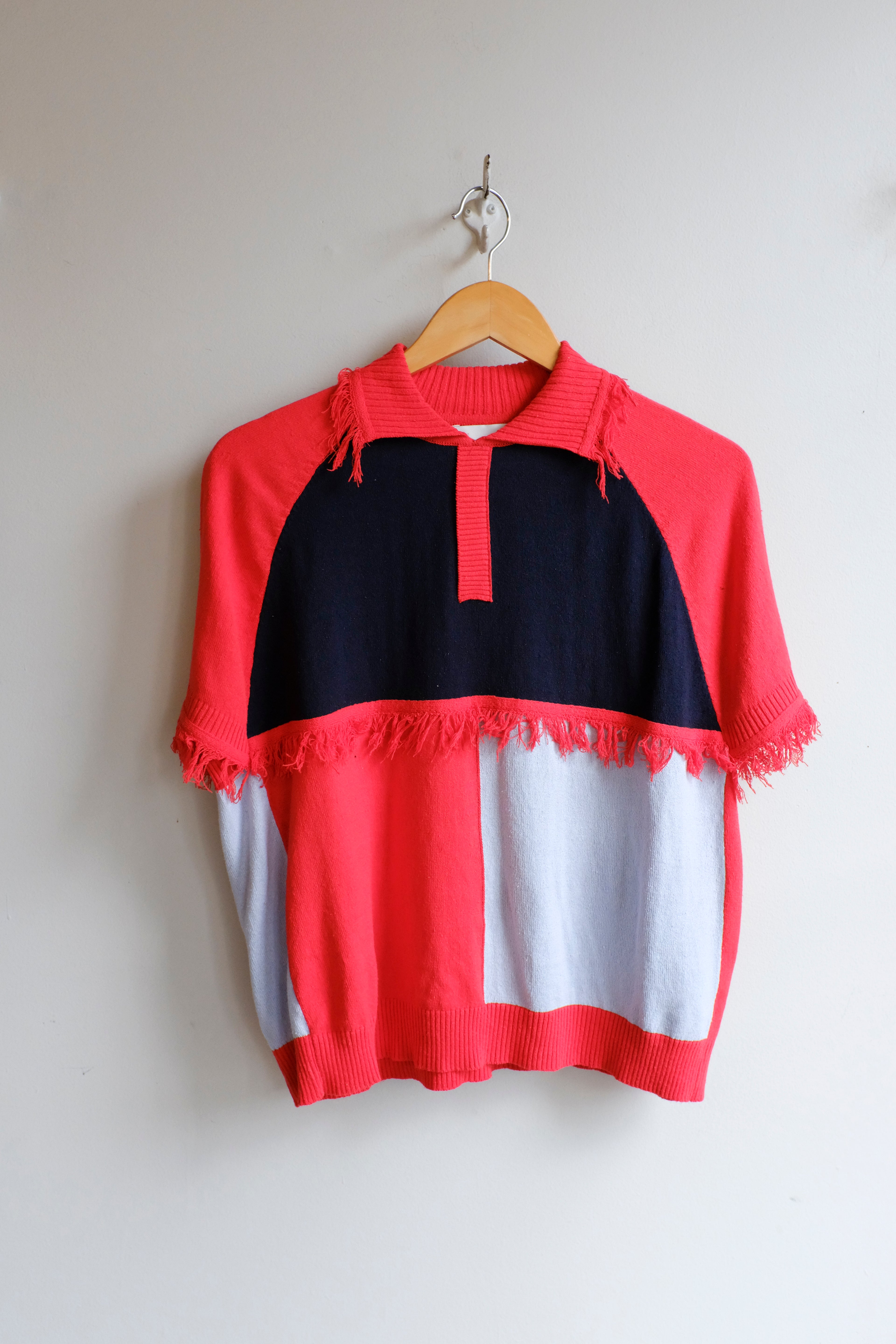 Henrik Vibskov - Suit Cover Polo Knit - Pink Light Blue Zeppelin - Flat - Front