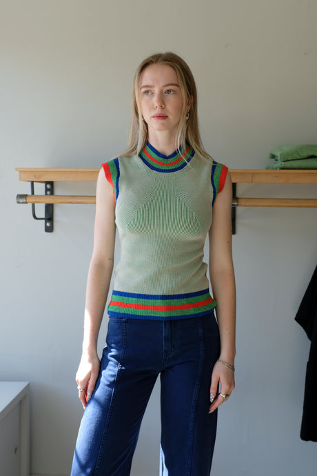 henrik Vibskov - Scuba Knits Top - Green Beige Grid - front