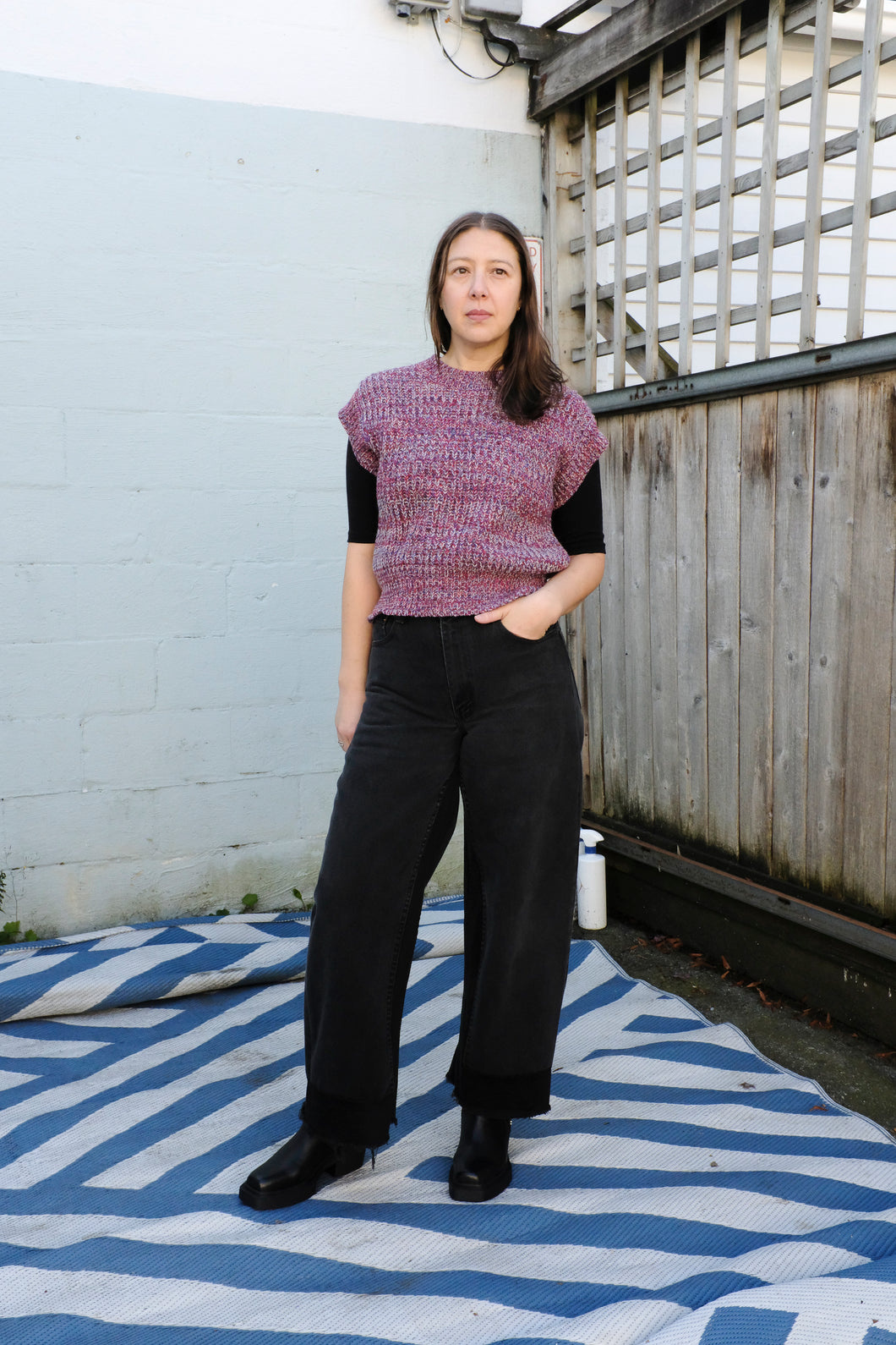 henrik vibskov - Six End Knit Vest - Magenta Navy Orange Square - front