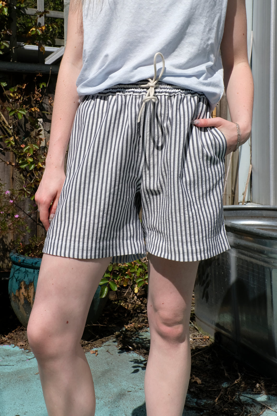 Homecore - Amelie Drawstring Shorts - Sky Stripes - front