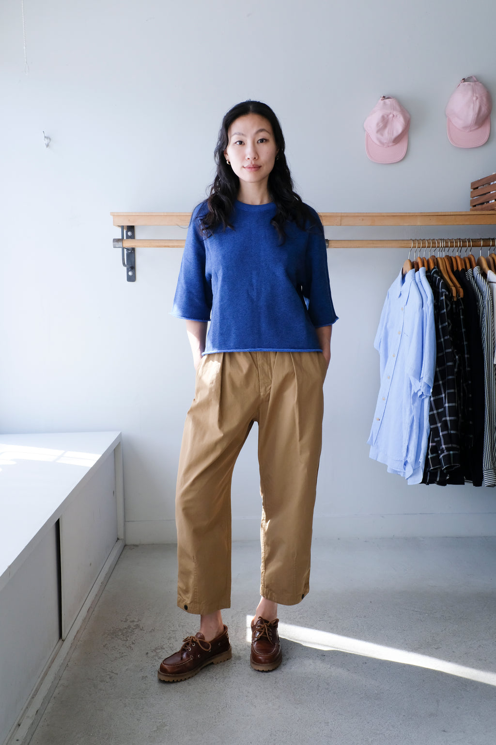 Homecore - Kelani Ripstop Pants - Desert Beige - Terra 3/4 Sweatshirt - Cobalt Blue - front