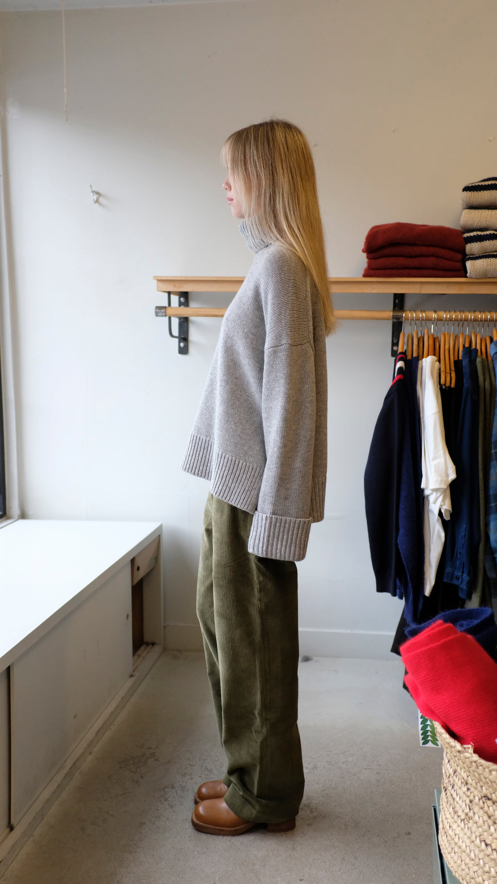 Samsoe Samsoe - Sakeiku Turtleneck - Grey Melange -Homecore - Smokey Corduroy Pant - Khaki -  side