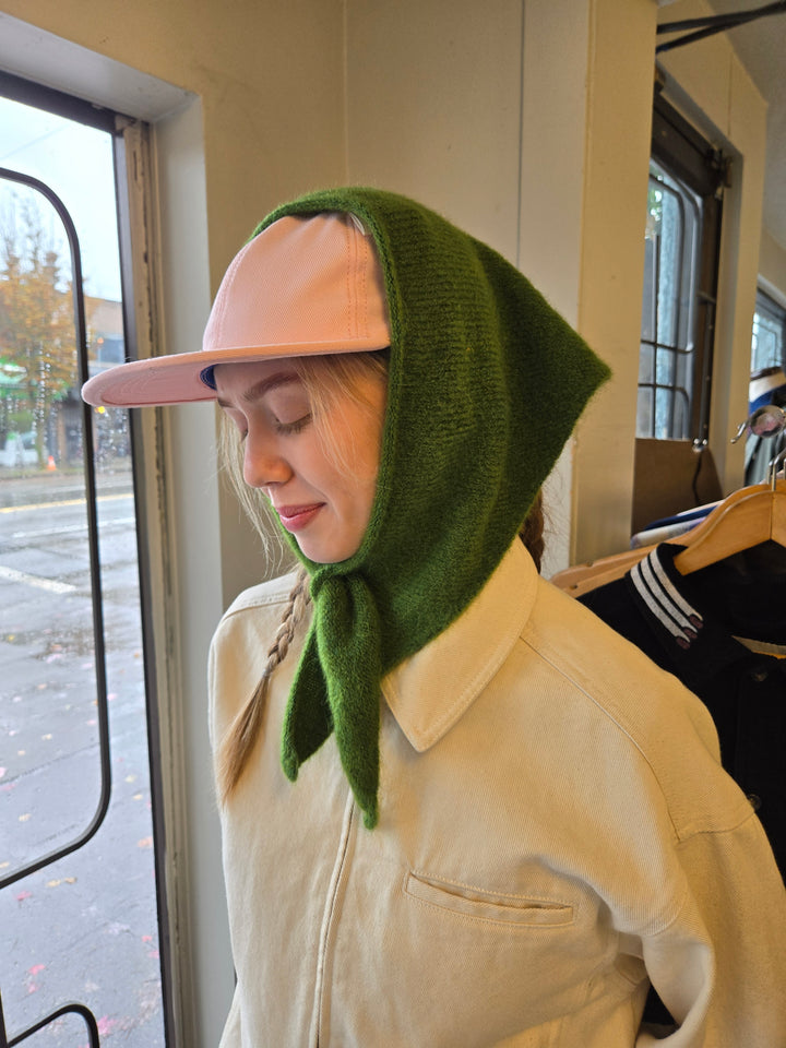 Homecore Baby Bandana - Lush Green on model as hood