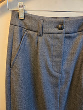 Load image into Gallery viewer, Homecore Veronique Marz Pencil Skirt - Grey closeup of waist loop, button closure and pocket
