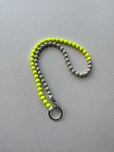 Load image into Gallery viewer, ina seifart - Perlen Long Keyholder - neon yellow and light grey beads, white ribbon
