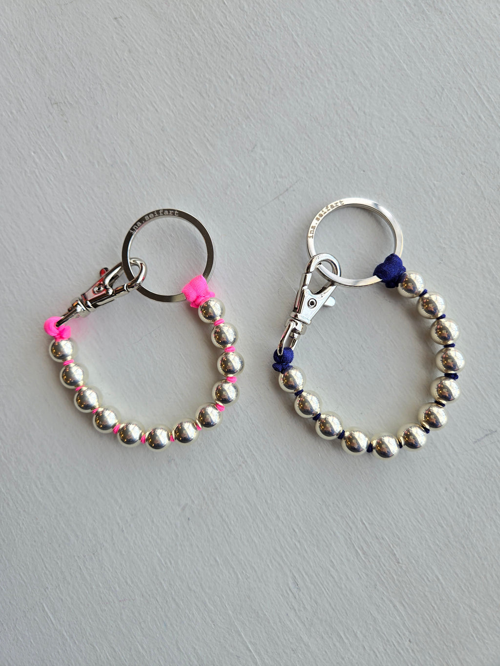 Ina Seifart - Perlen Short Keychain - Silver - various coloured rope - pink - dark blue