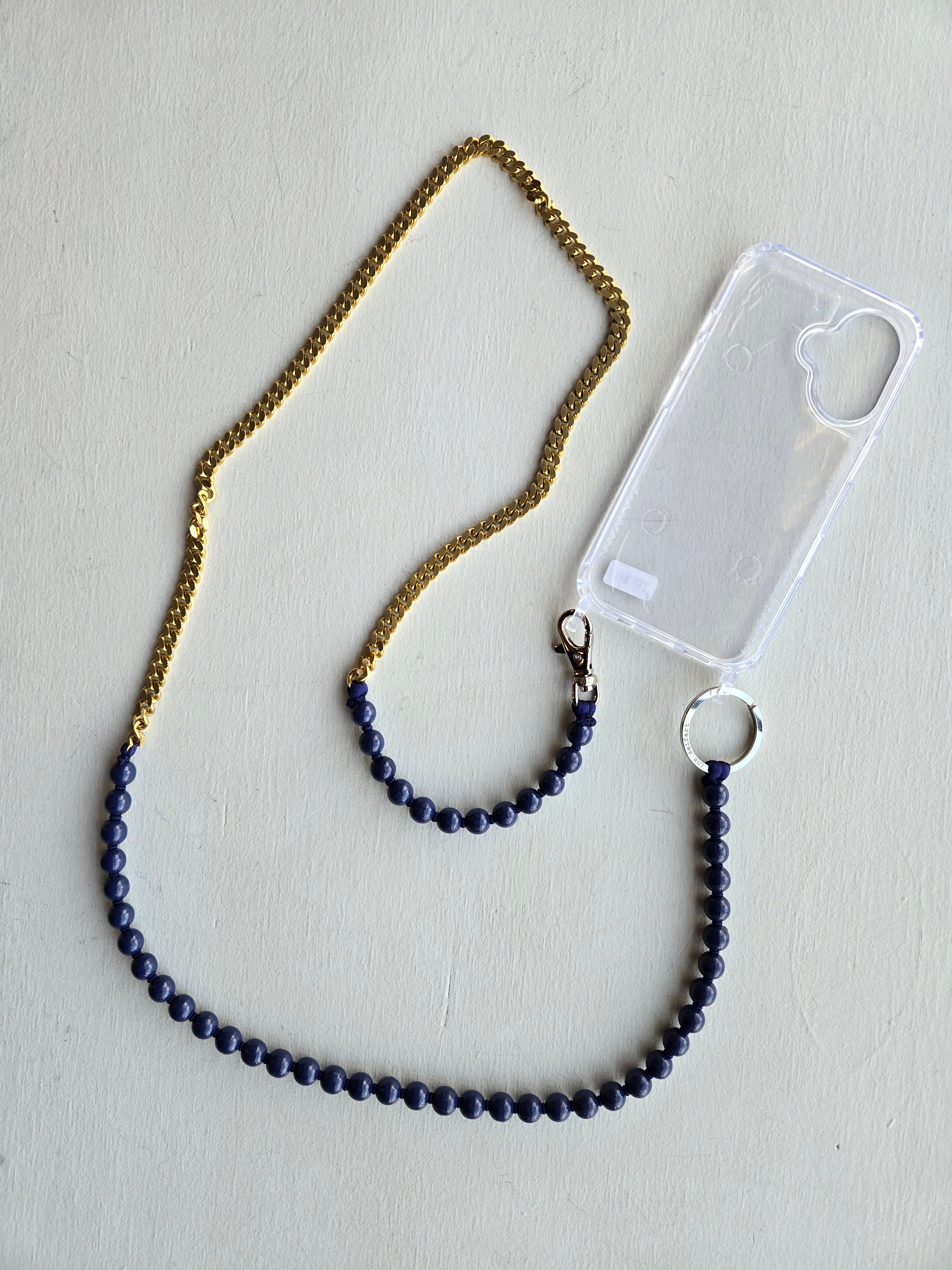 Ina Seifart - Perlenpanzer Phone Necklace - Blueberry/Brass