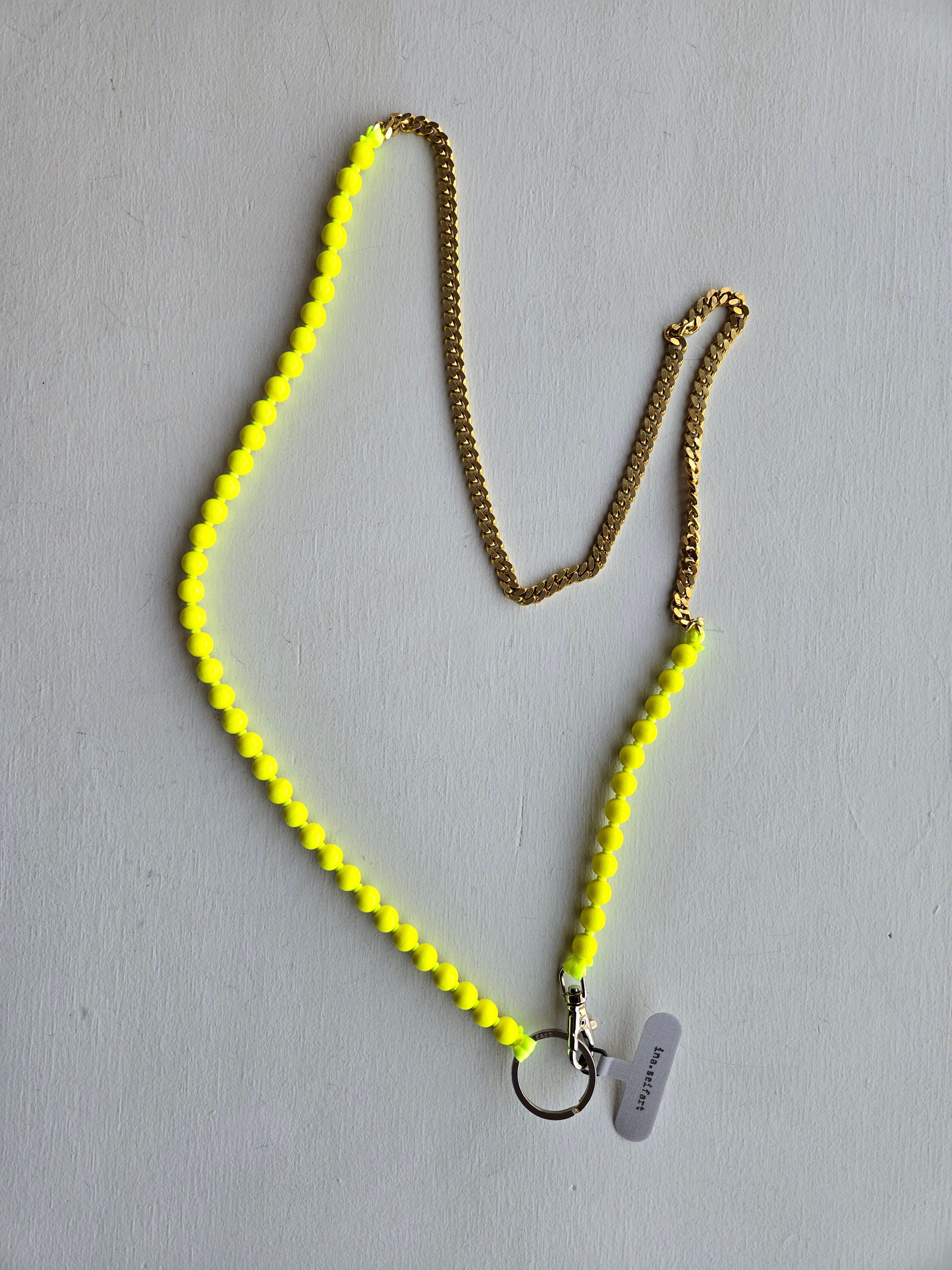 Ina Seifart - Perlenpanzer Phone Necklace - Neon Yellow/Brass