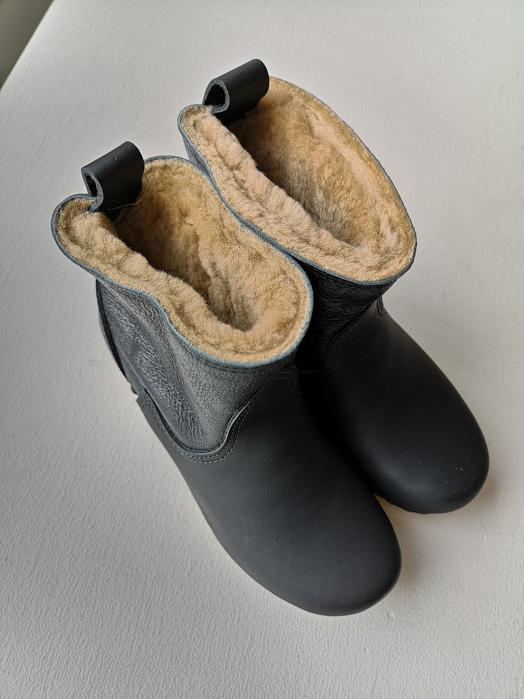 No.6 - 5" Shearling Clog Boot on Mid Heel - Ink Aviator