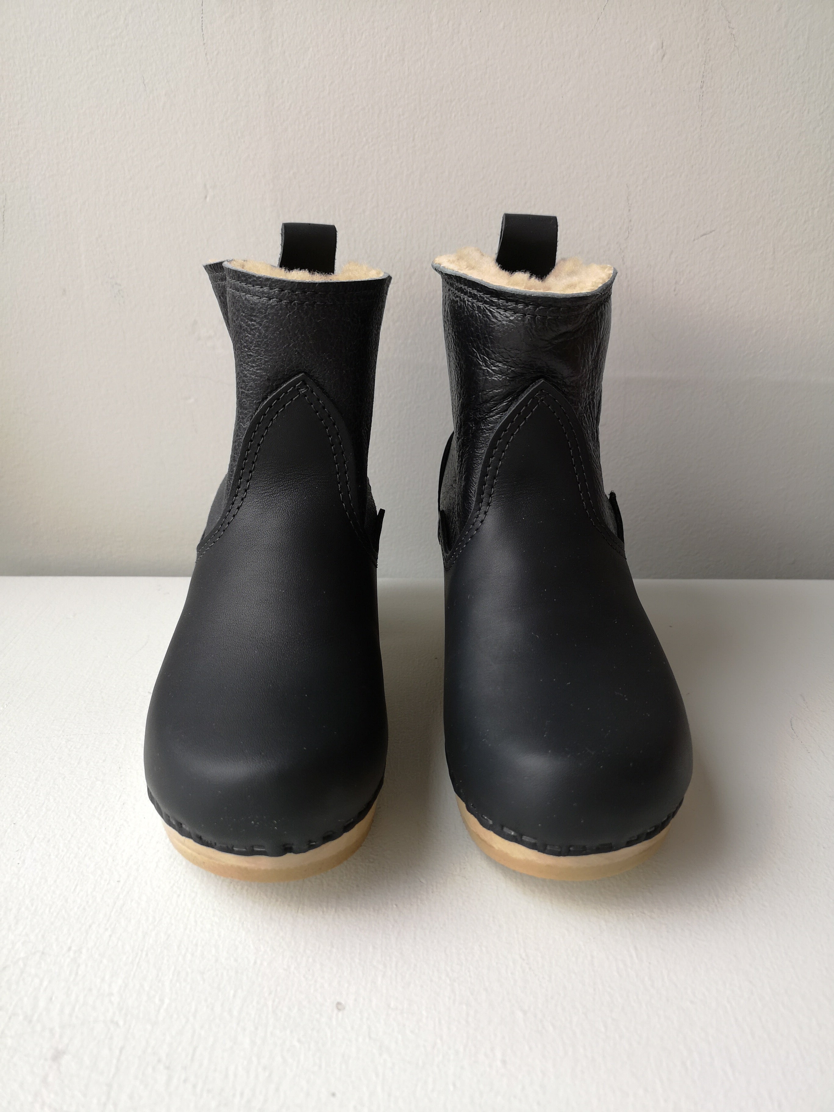 No.6 - 5" Shearling Clog Boot on Mid Heel - Ink Aviator