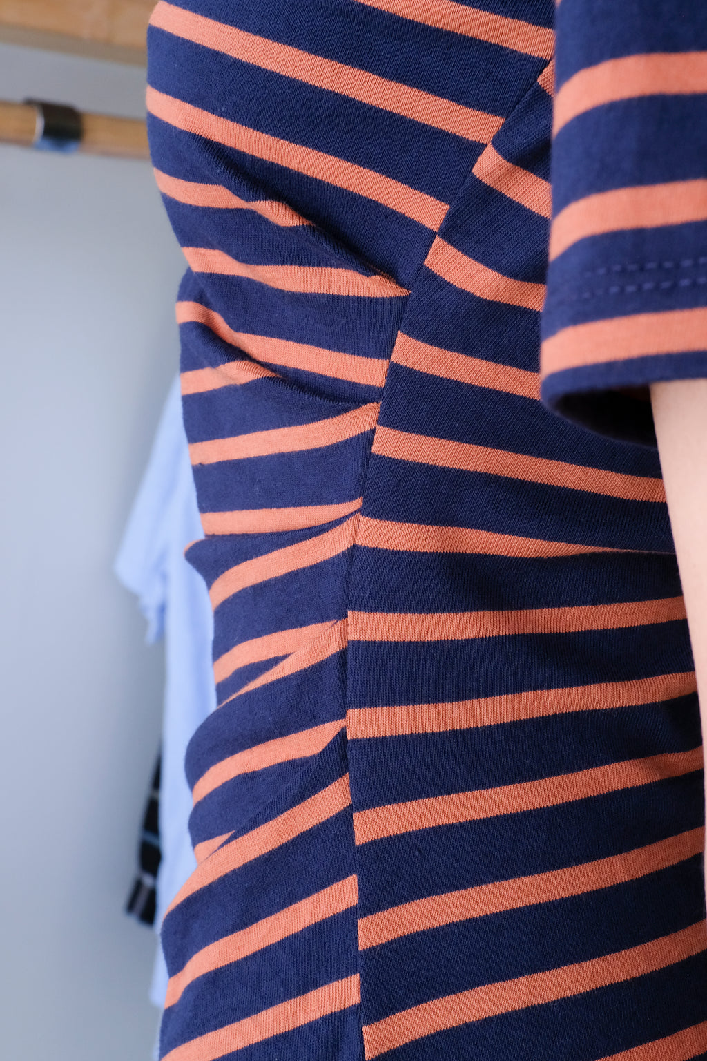 No 6 - Martine Dress - Navy Stripe - fabric and ruching detail
