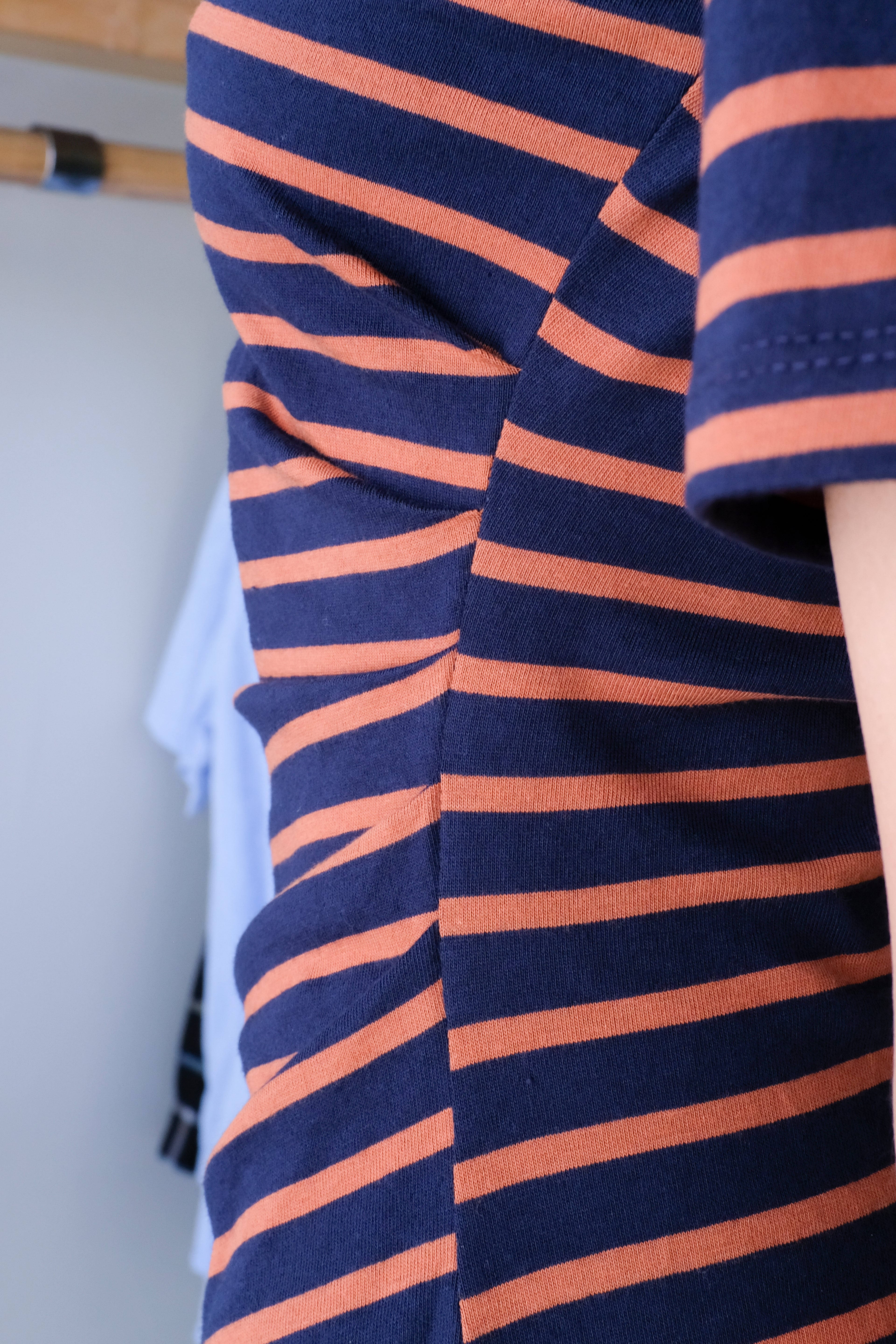 No 6 - Martine Dress - Navy Stripe - fabric and ruching detail