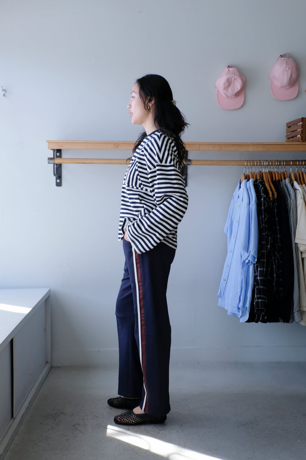No 6 - Olive Top - Navy White Stripe - No 6 - Field Pant - Navy -side