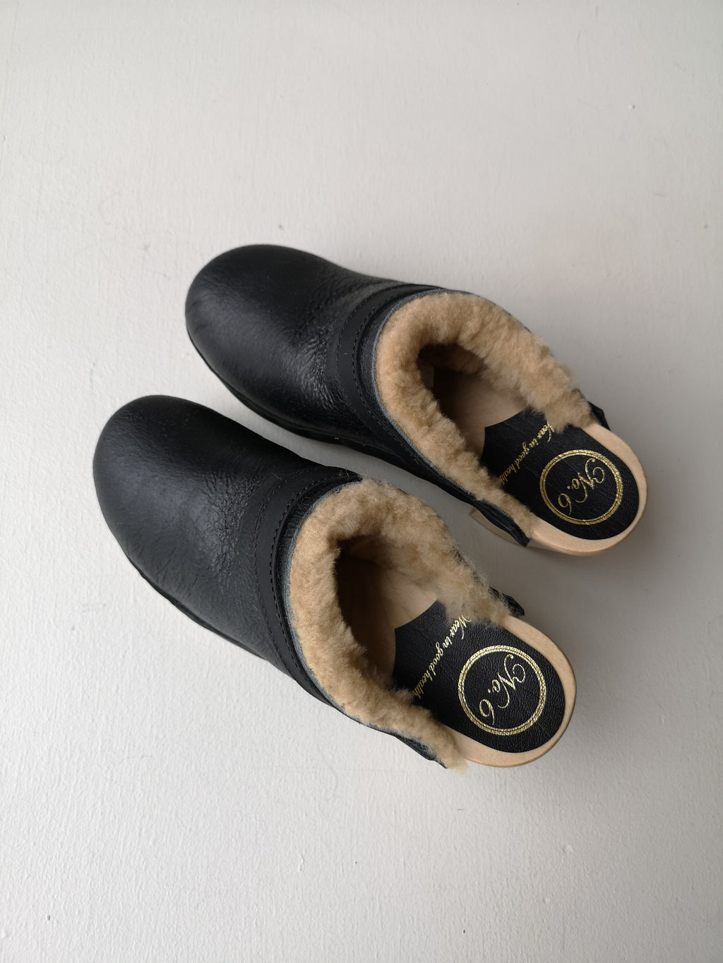 No.6 - Dakota Shearling Clog on High Heel - Ink Aviator