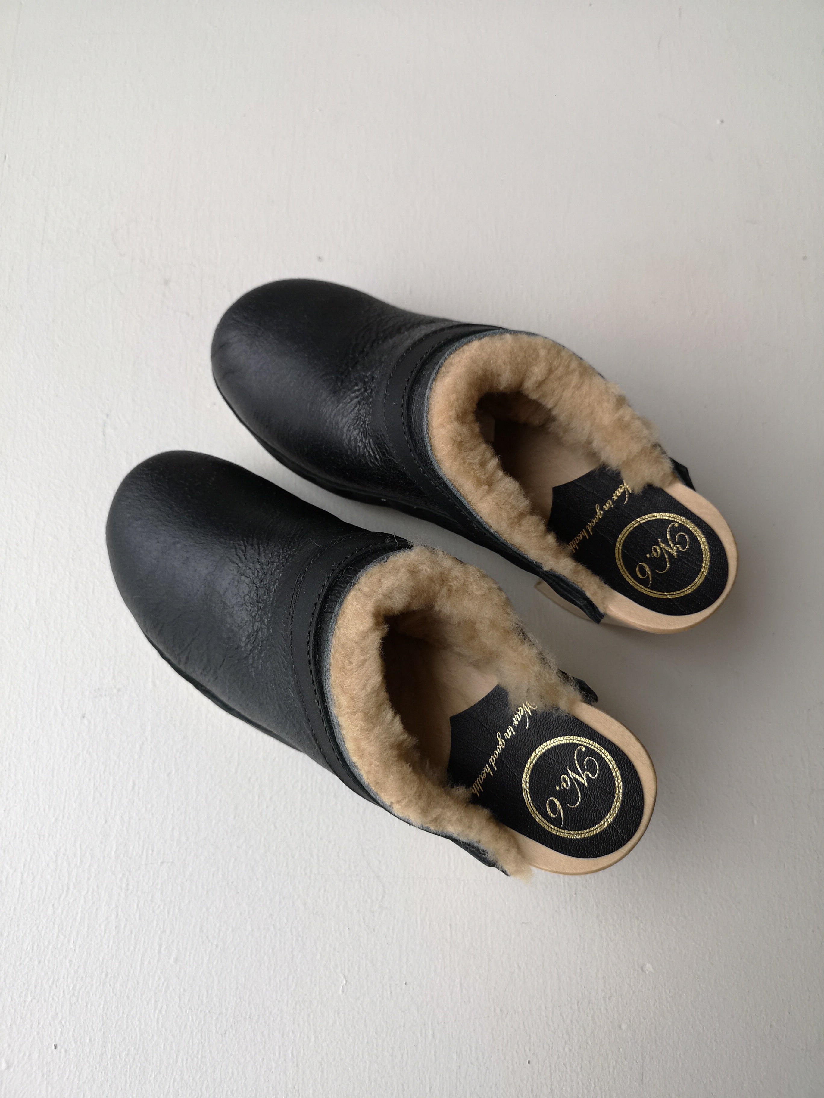 No.6 - Dakota Shearling Clog on High Heel - Ink Aviator