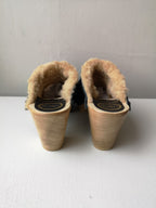 No.6 - Dakota Shearling Clog on High Heel - Ink Aviator