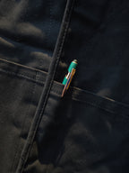 Old Fashioned Standards - Y Vest - Brushed Black - front slit pocket with pen showing