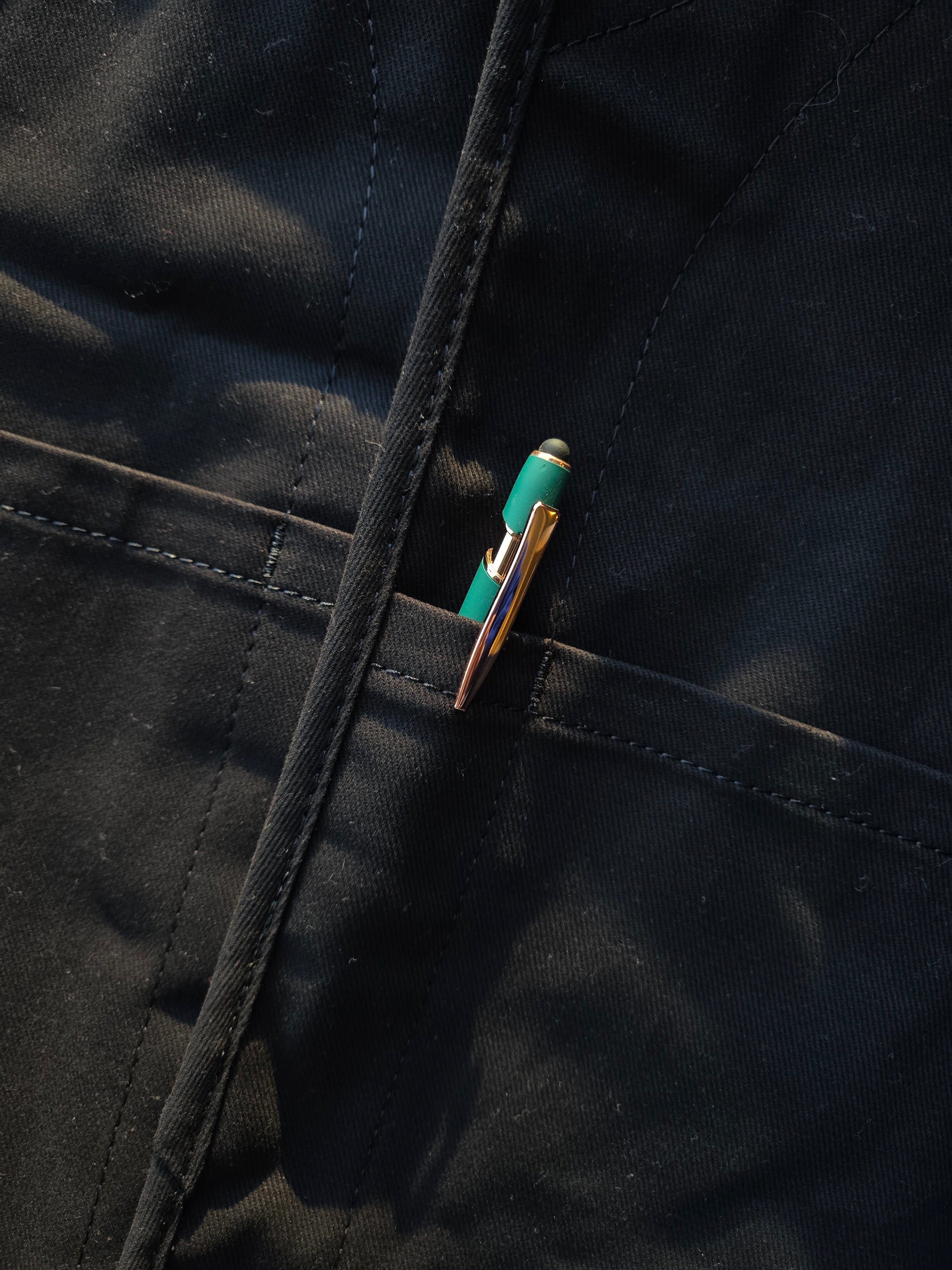 Old Fashioned Standards - Y Vest - Brushed Black - front slit pocket with pen showing